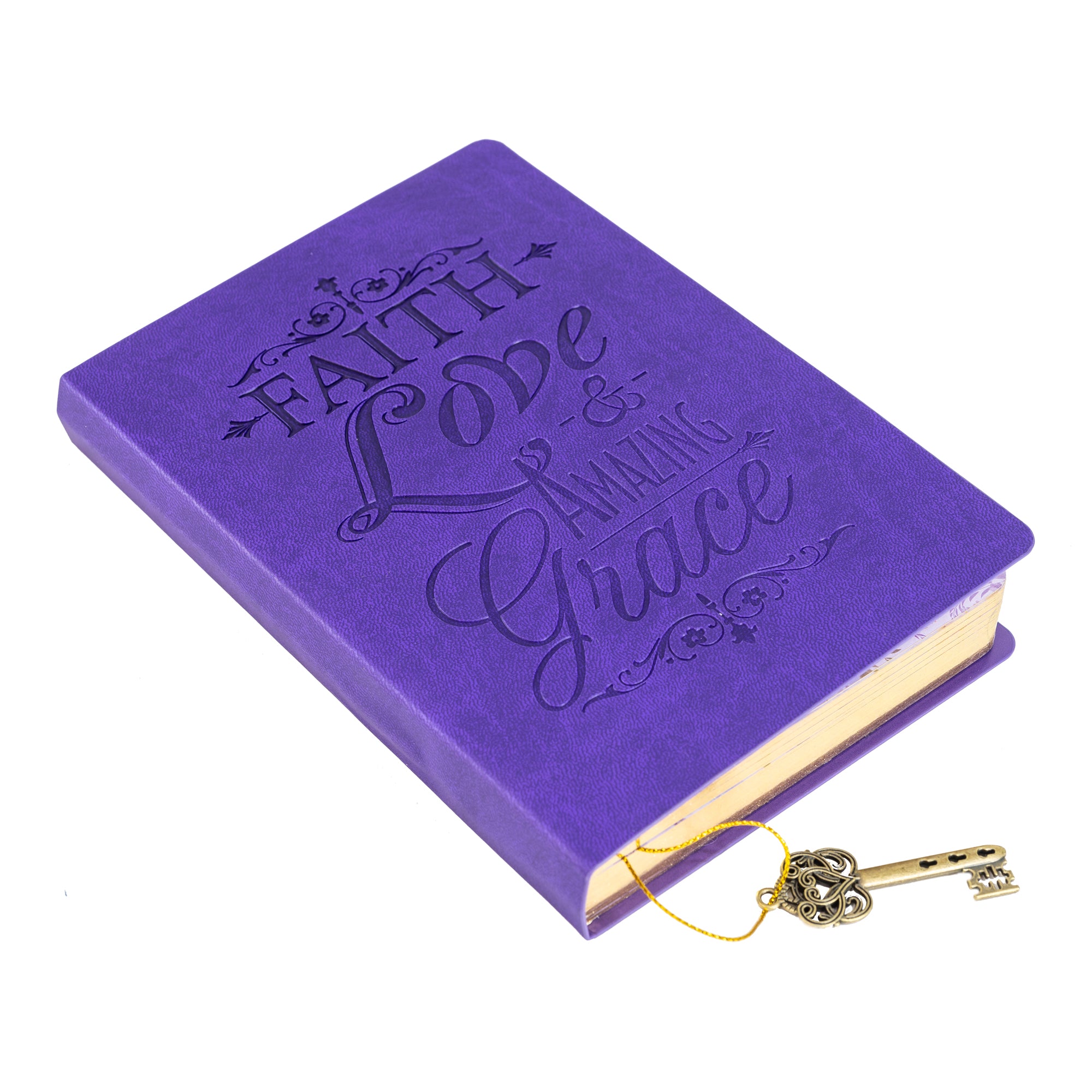 Faux Leather Journal : Purple Faith Love & Amazing Grace, Key Charm