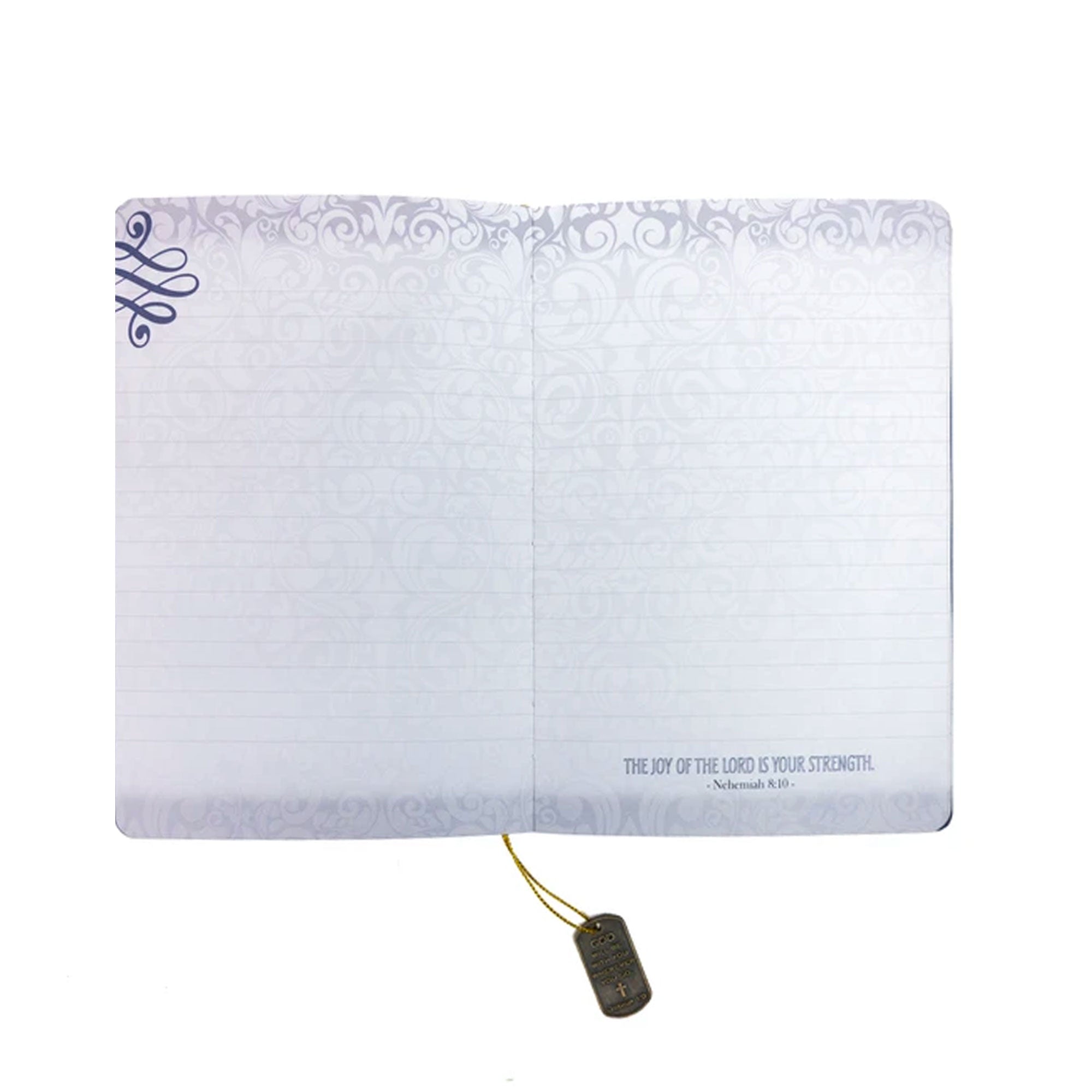 Faux Leather Journal : Navy Be Strong & Courageous, Dog Tag Charm