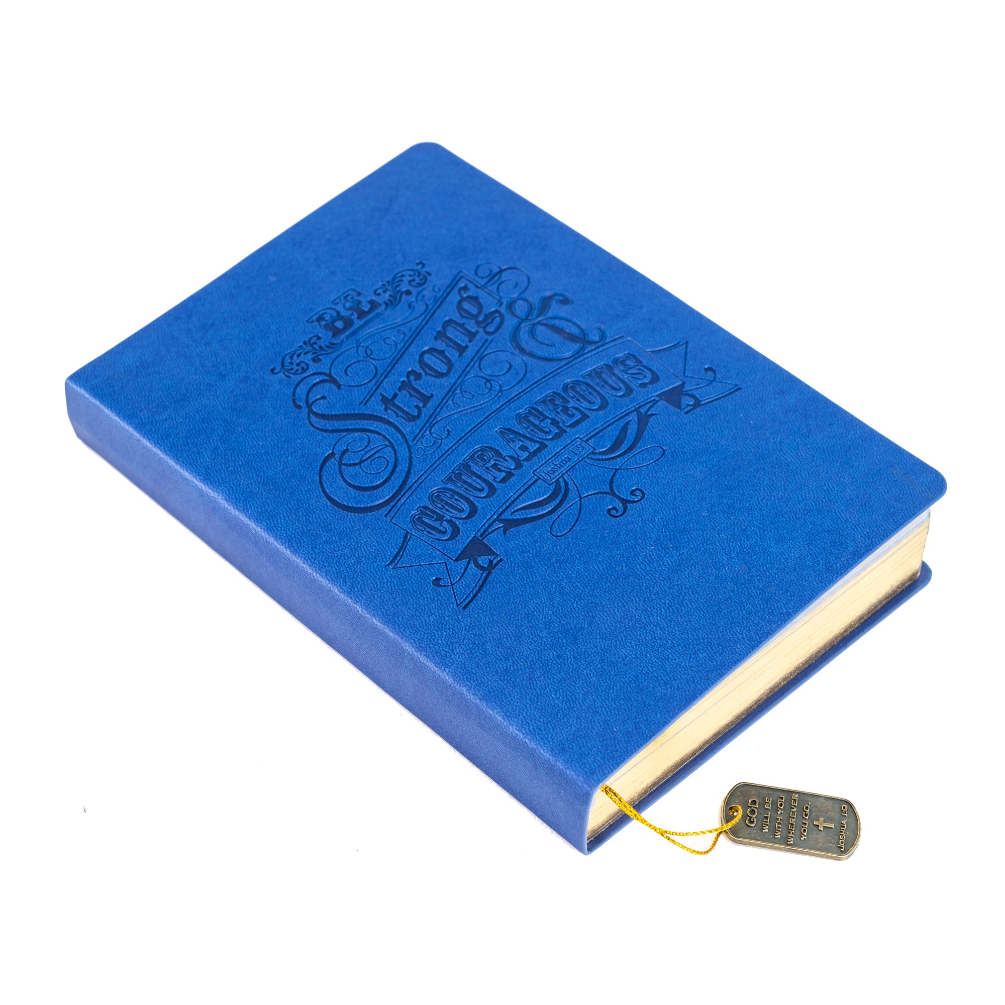Faux Leather Journal : Navy Be Strong & Courageous, Dog Tag Charm
