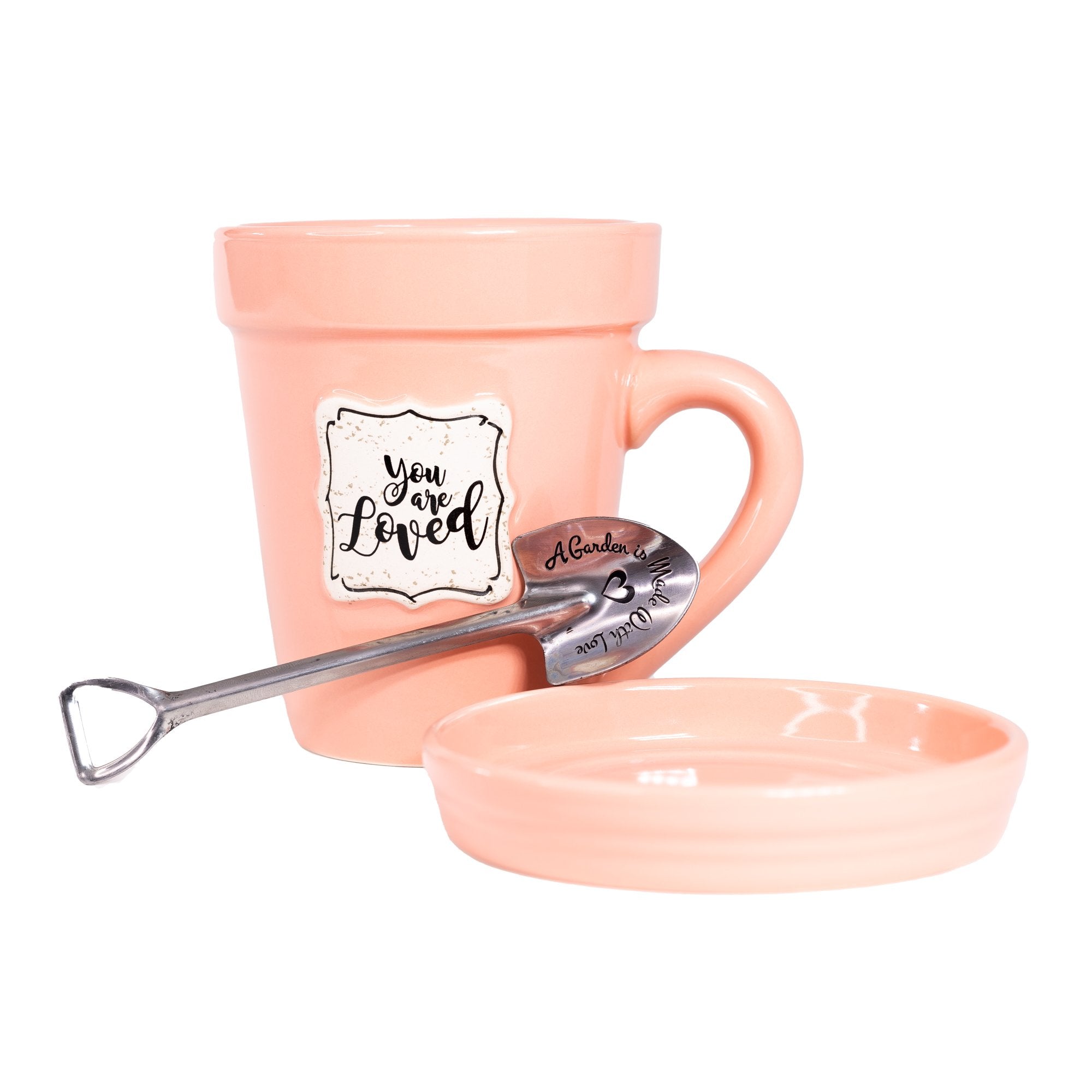 Peach Flower Pot Mug - "You're Loved"