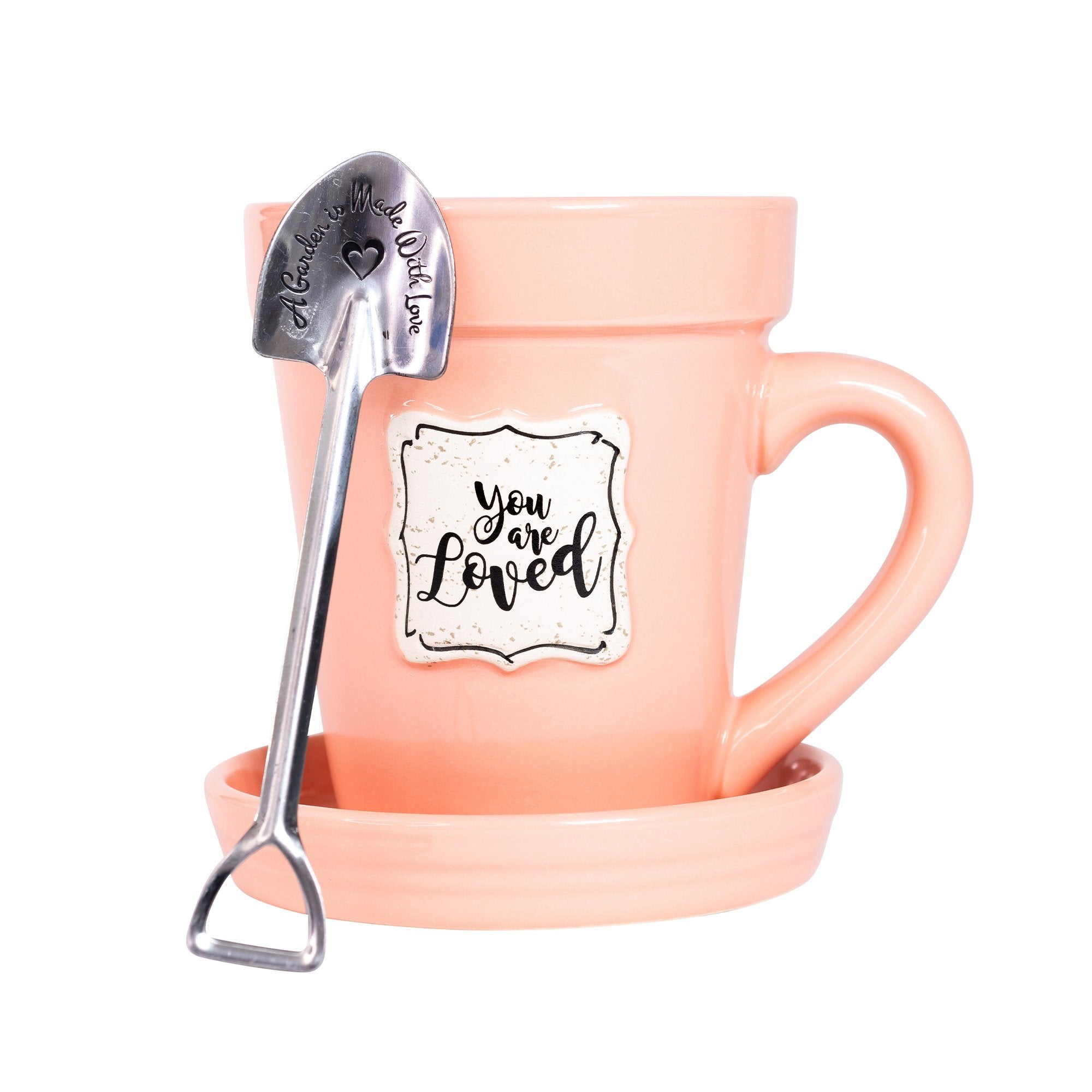 Peach Flower Pot Mug - "You're Loved"