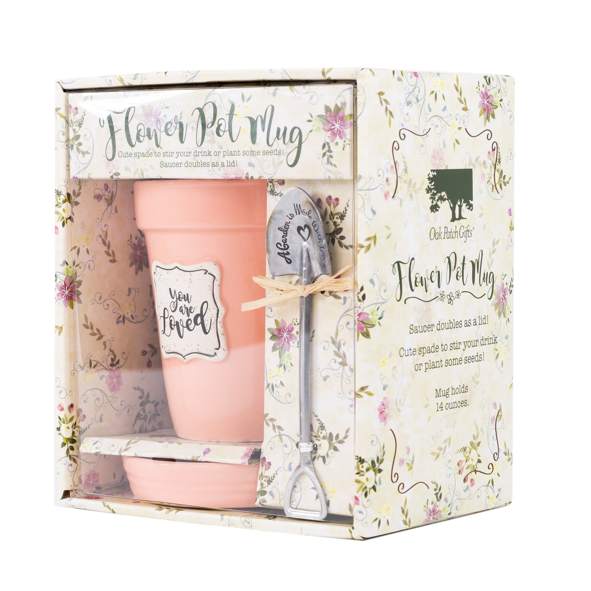 Peach Flower Pot Mug - "You're Loved"
