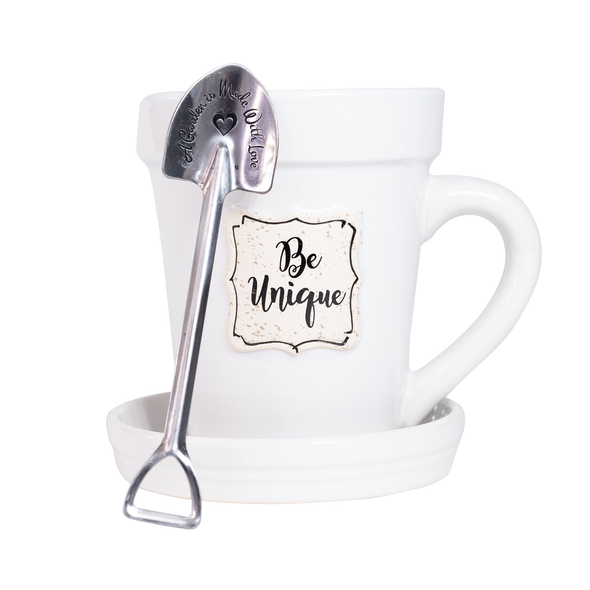 White Flower Pot Mug - "Be Unique"