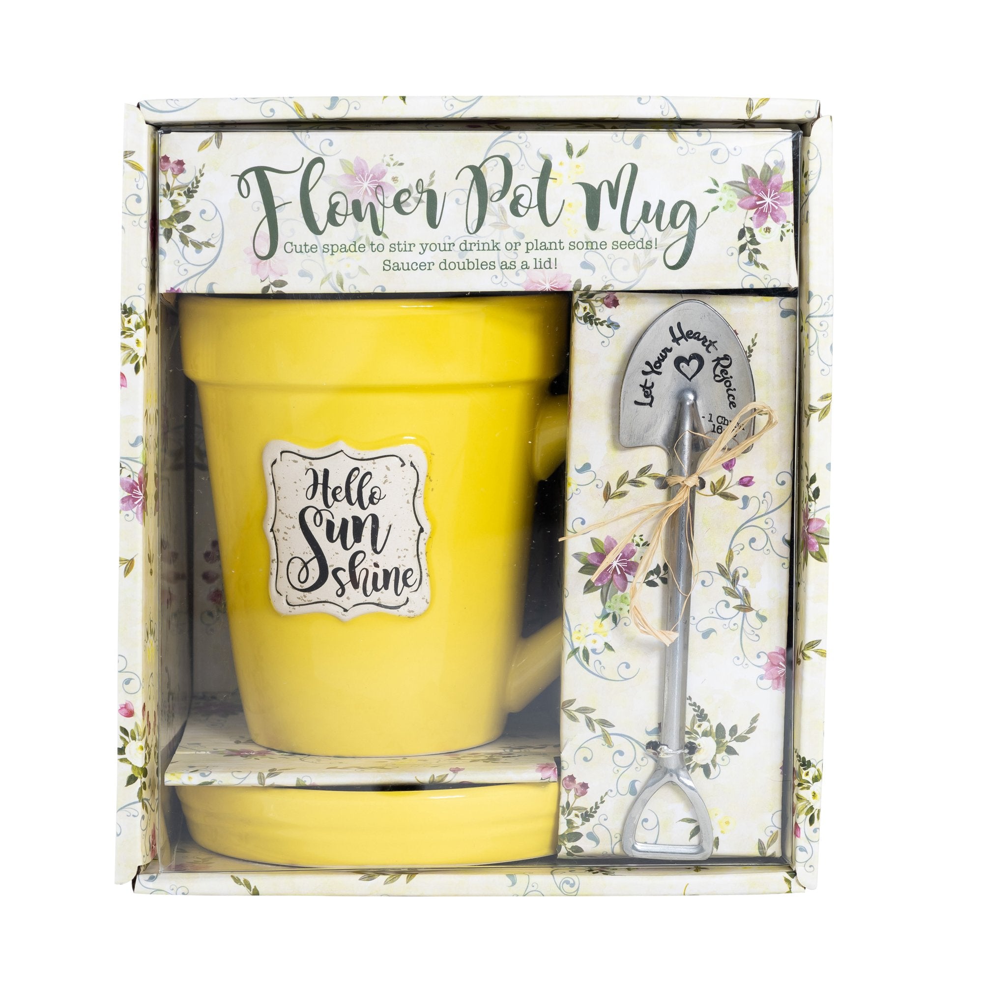 Yellow Flower Pot Mug w/Scripture - "Hello Sunshine"