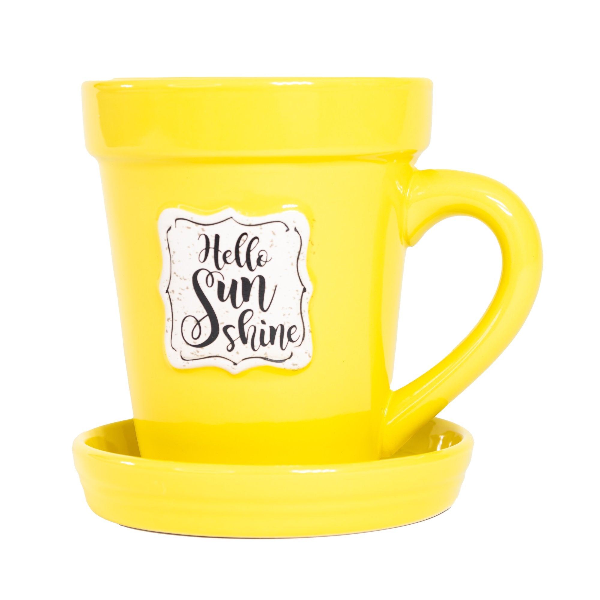 Yellow Flower Pot Mug - "Hello Sunshine"