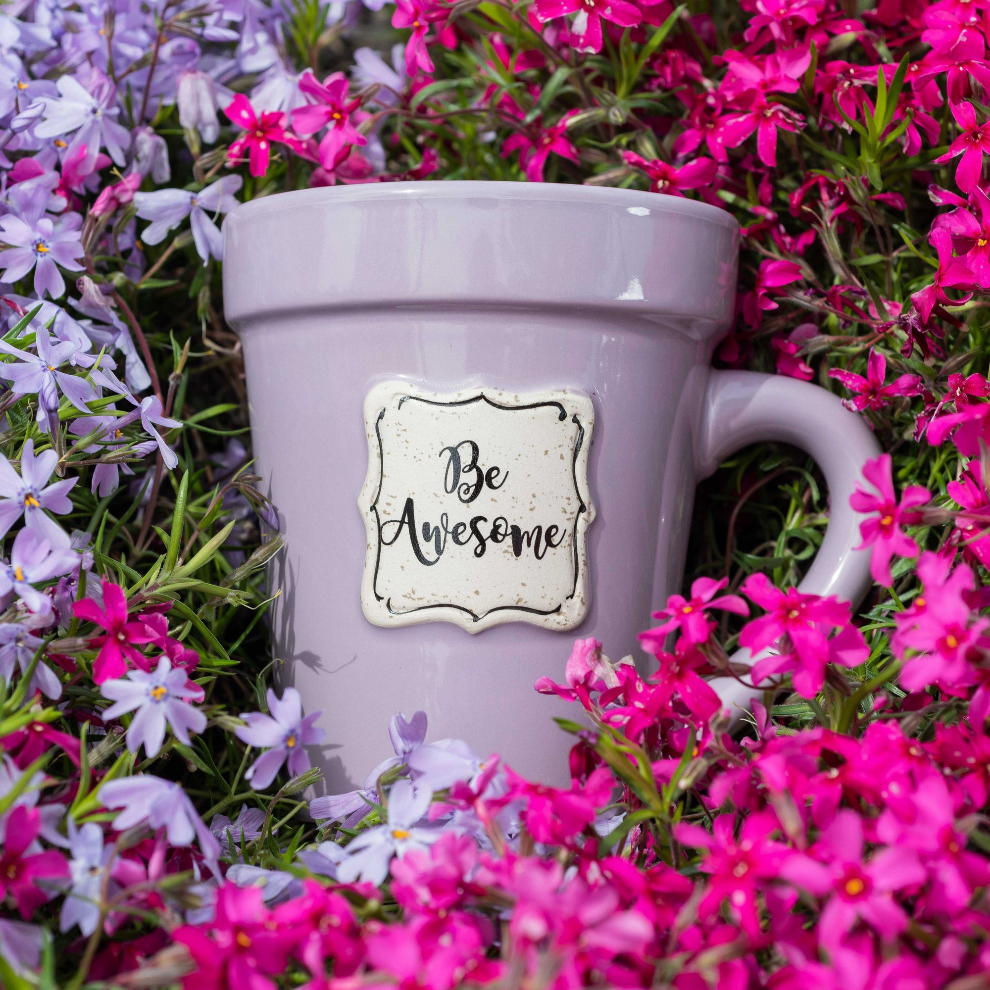 Lilac Flower Pot Mug w/Scripture - "Be Awesome"