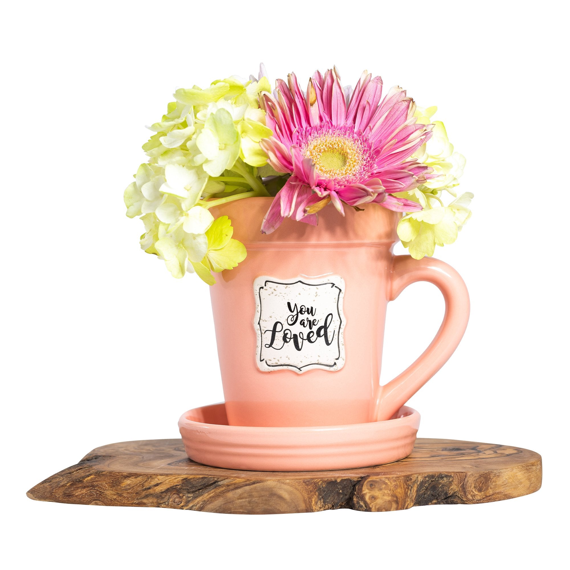 Peach Flower Pot Mug w/Scripture - "You are Loved"
