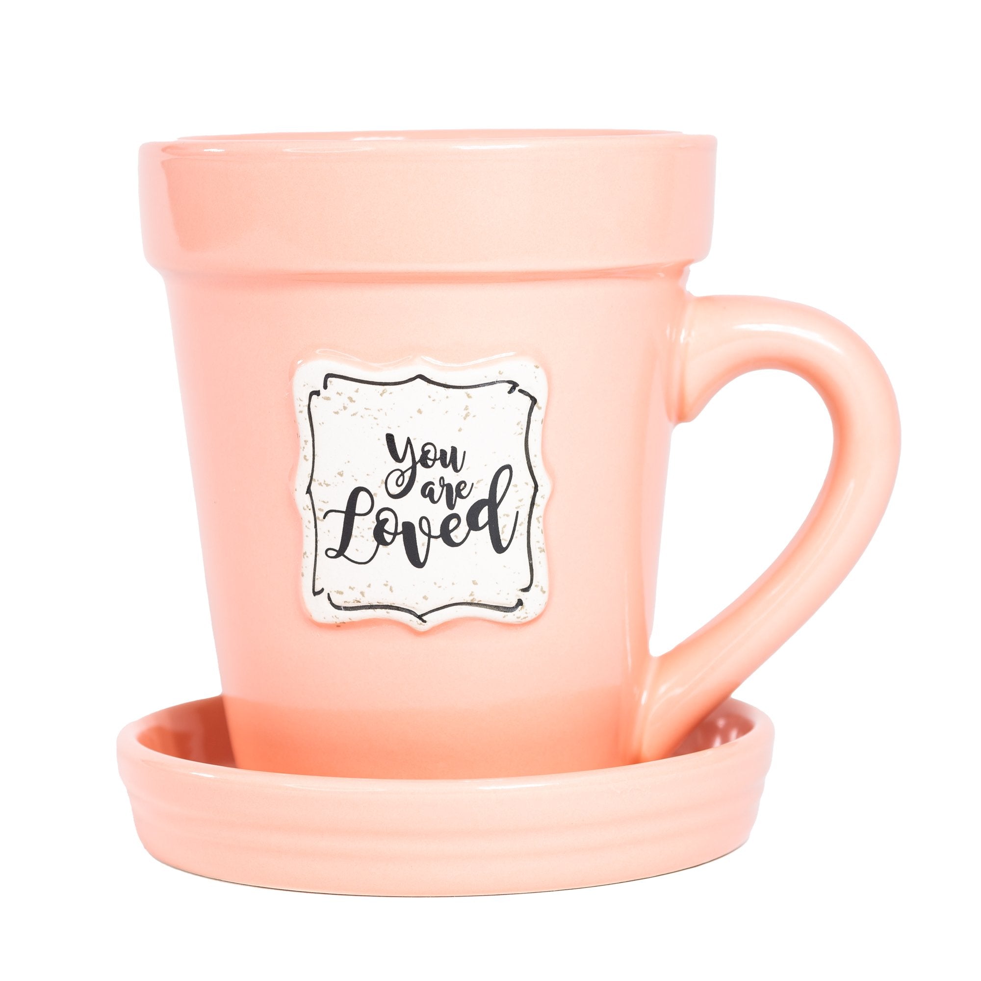 Peach Flower Pot Mug w/Scripture - "You are Loved"