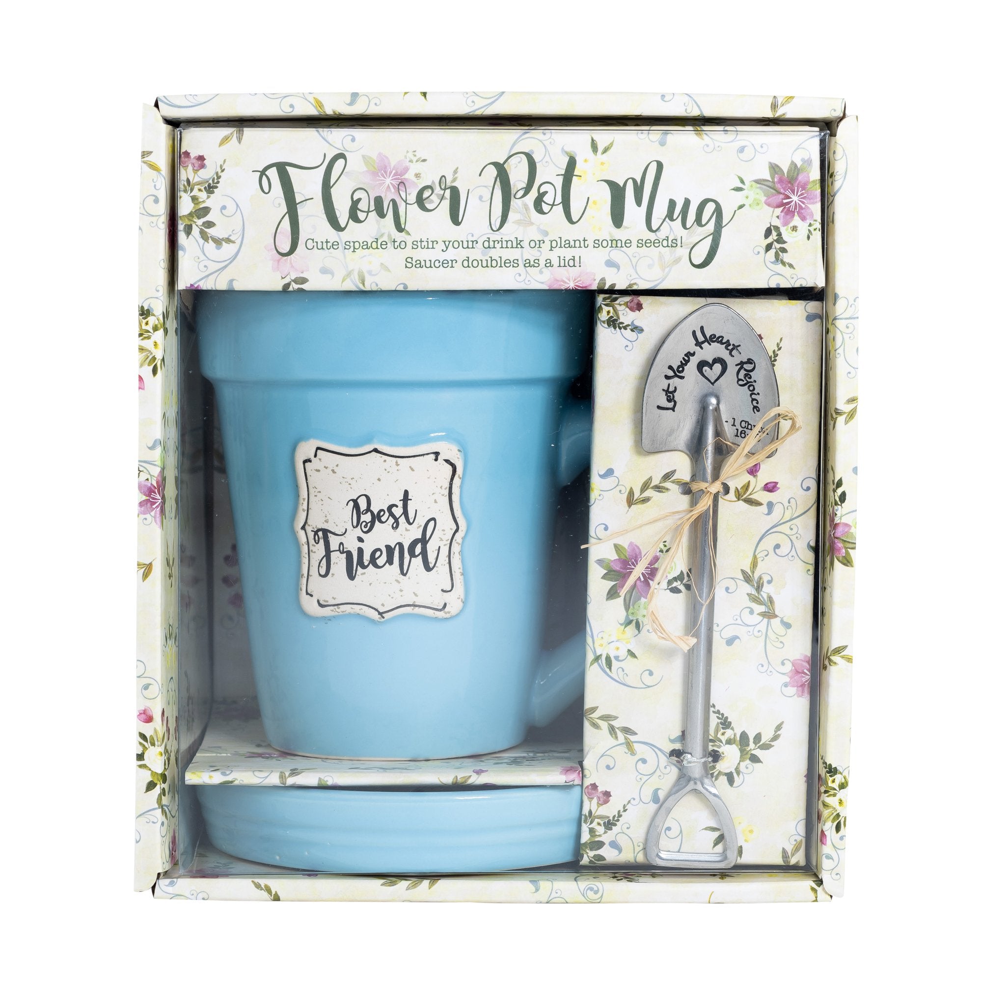 Blue Flower Pot Mug w/Scripture - "Best Friend"