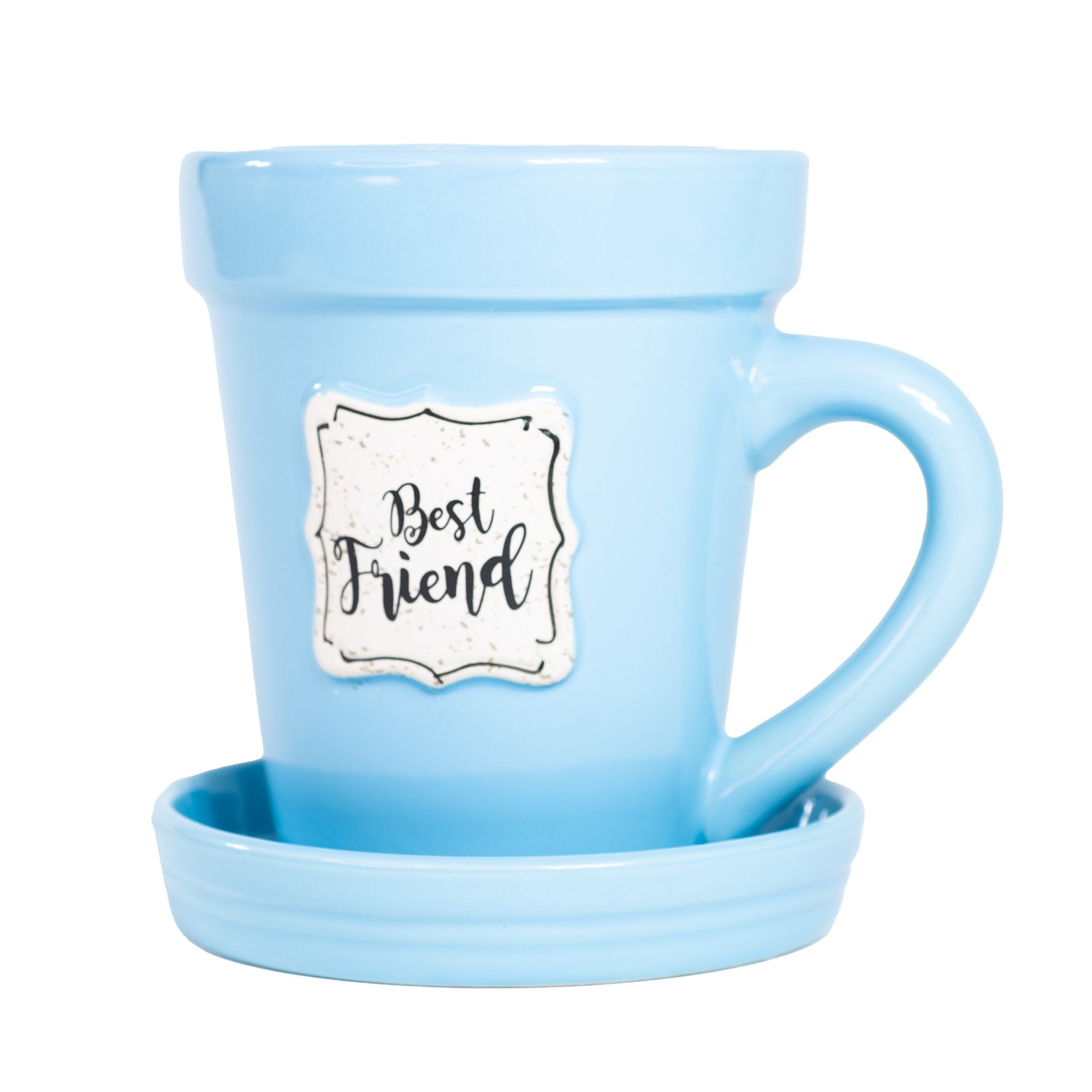 Blue Flower Pot Mug - "Best Friend"