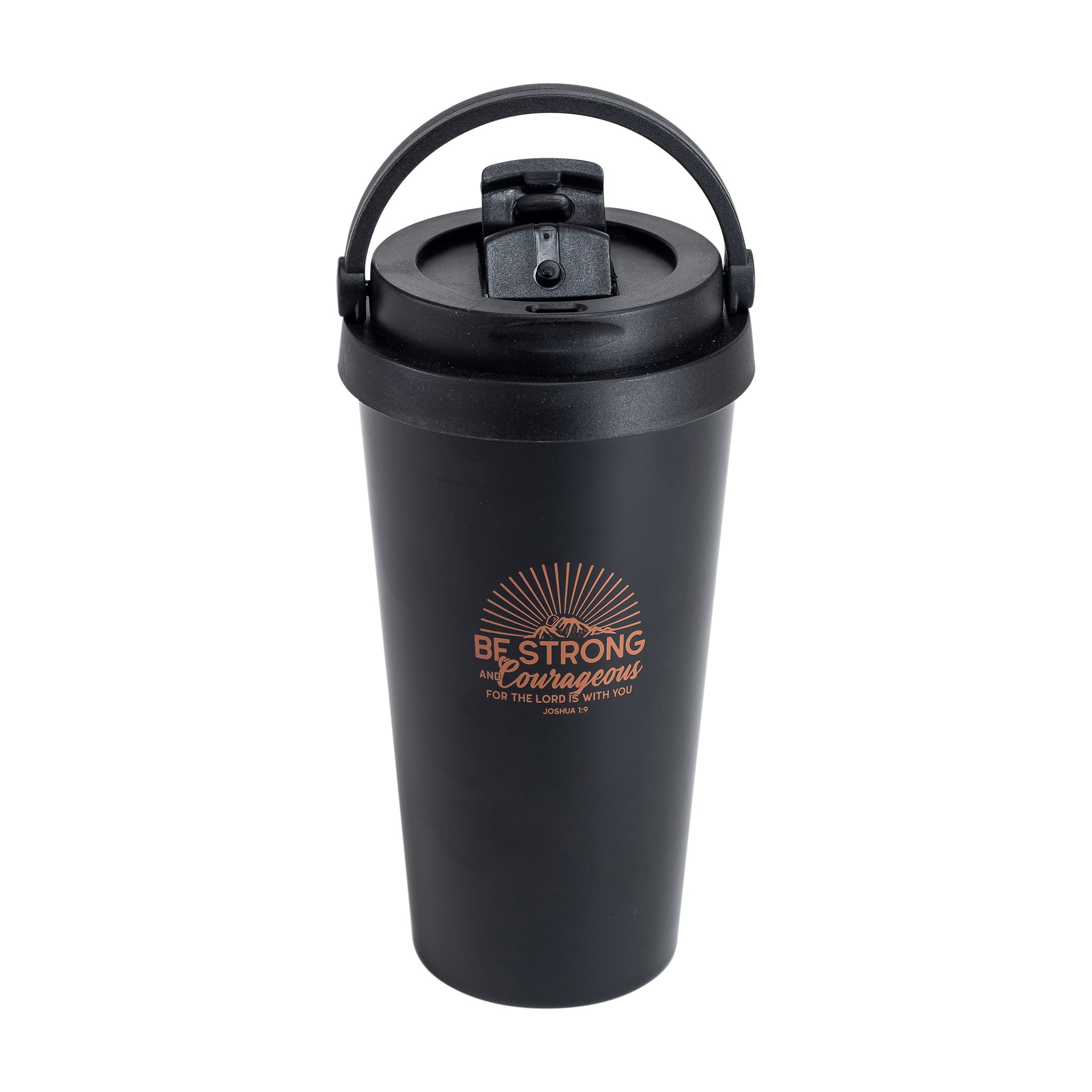 Travel Mug-Be Strong & Courageous-Copper Ink/Black Mug