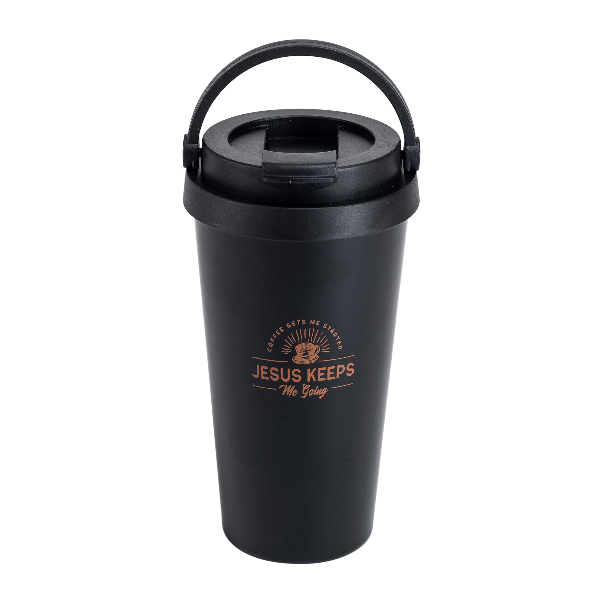 Travel Mug-Jesus Keeps Me Going-Copper Ink/Black Mug