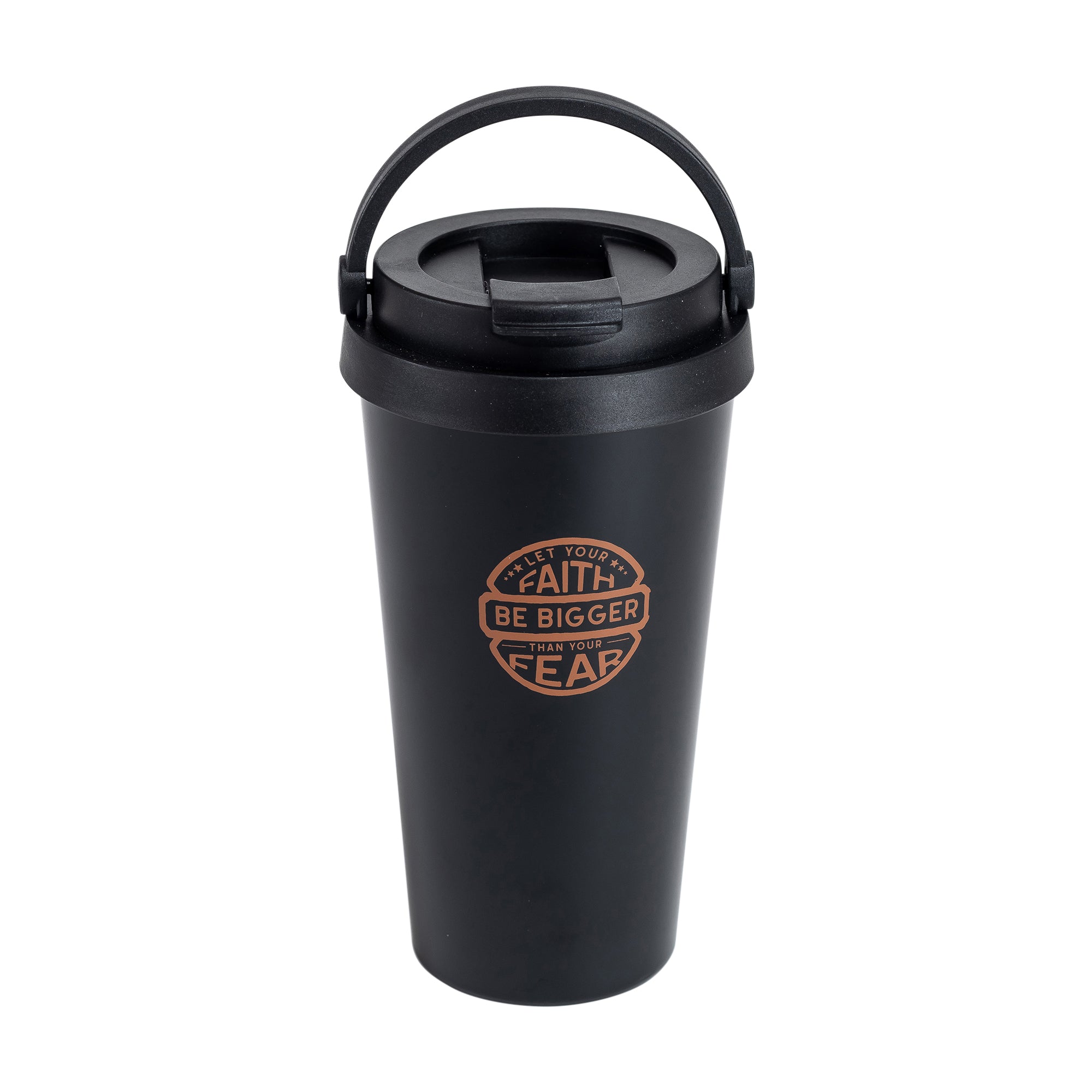 Travel Mug-Faith Bigger Than Fear-Copper Ink/Black Mug