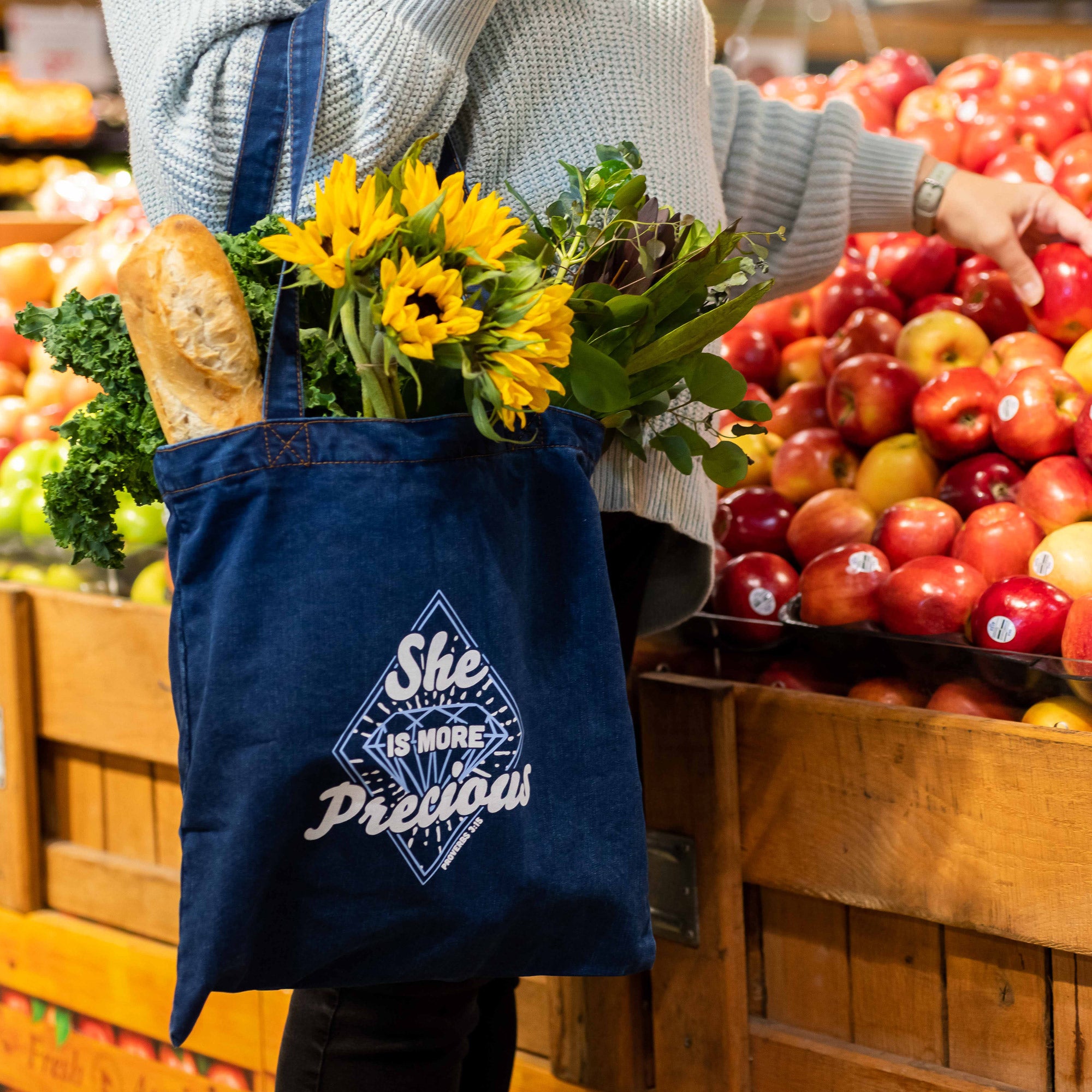 Denim Tote - She is More Precious