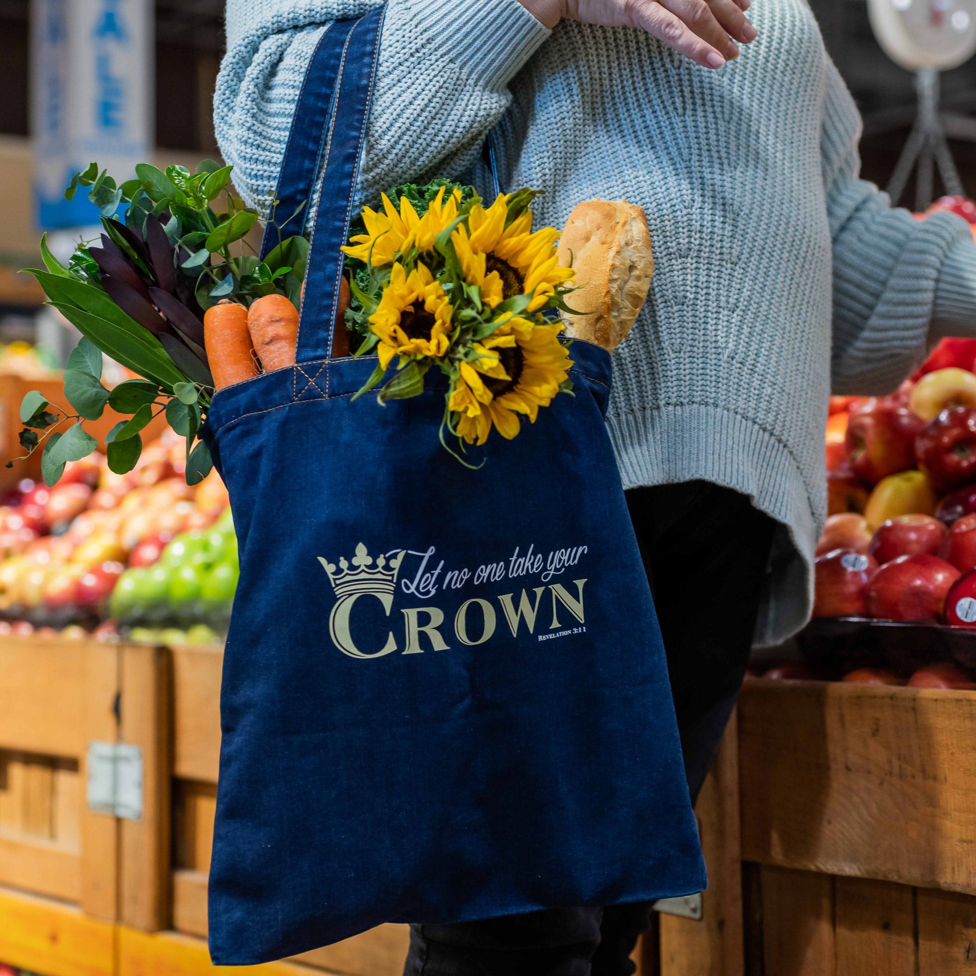 Denim Tote - No One Take Your Crown