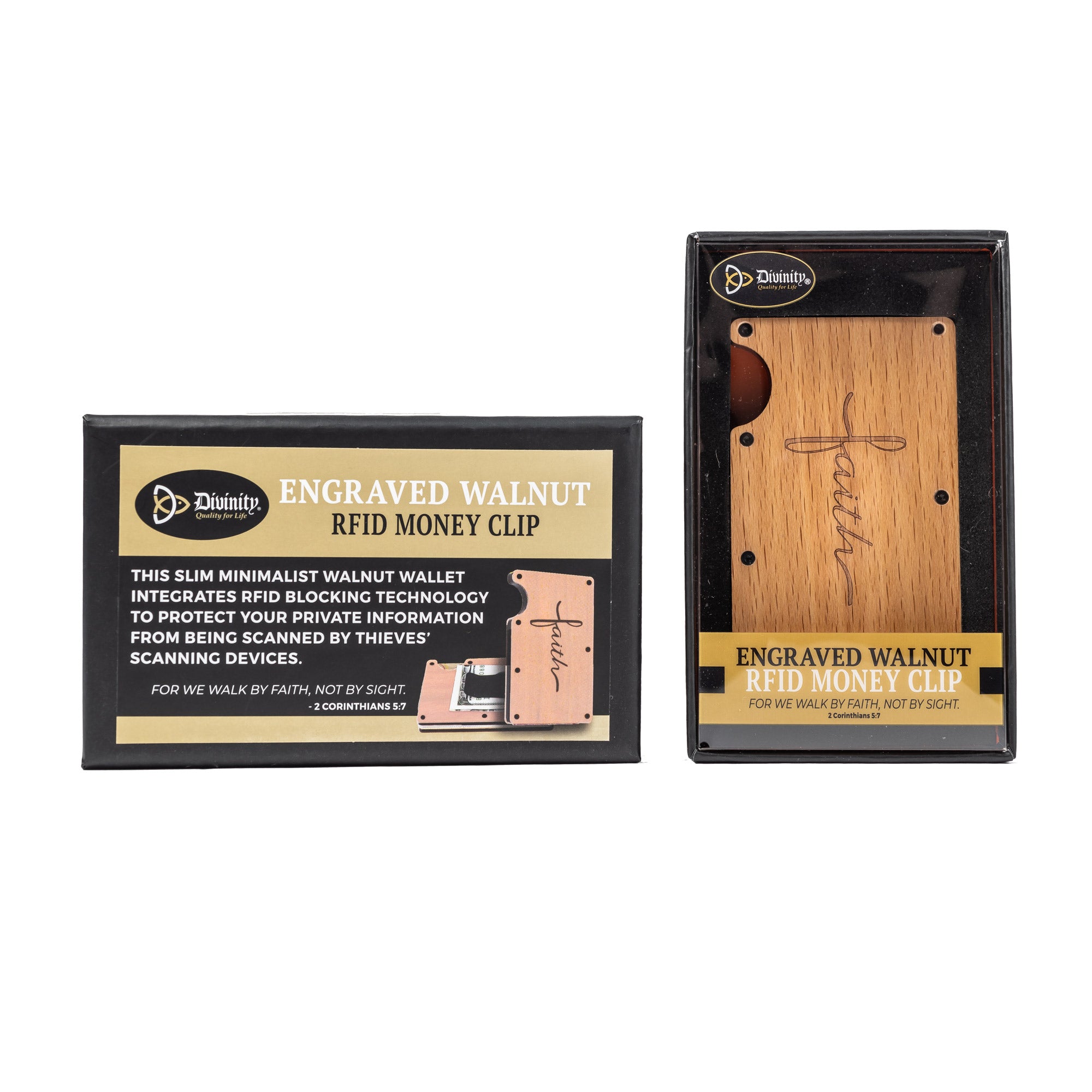 Engraved Hardwood RFID Money Clip-Faith