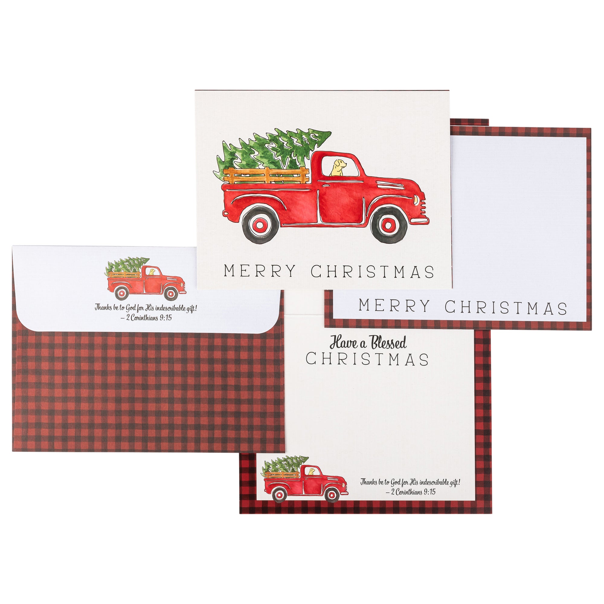 Boxed Christmas Cards: Red Plaid Truck