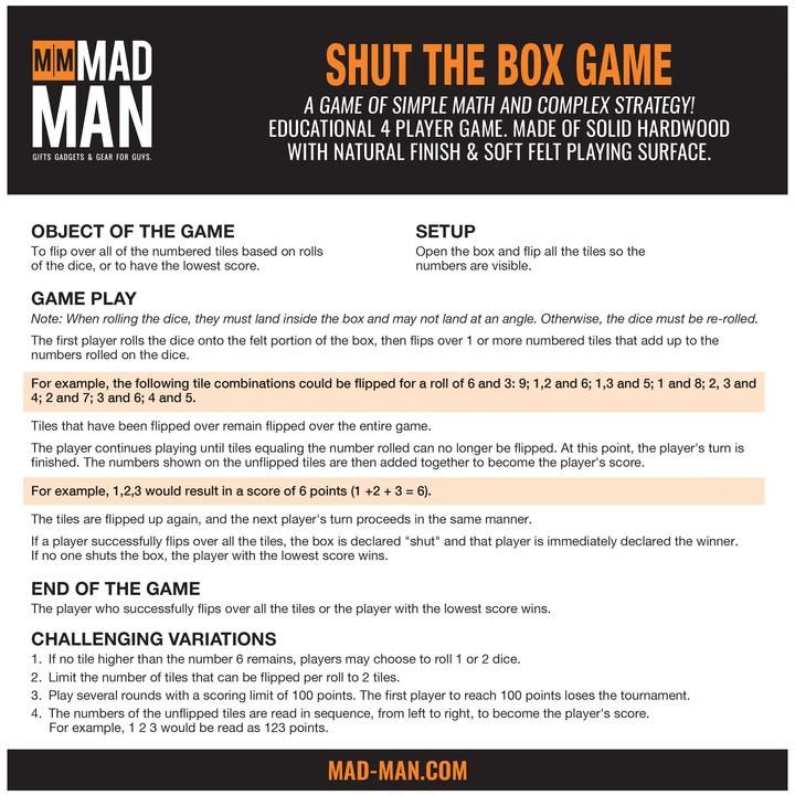Shut the Box Game