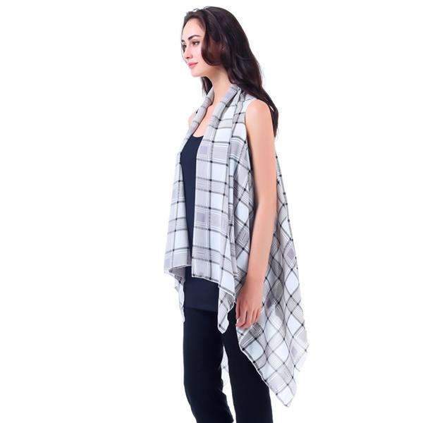 Black & White Plaid Long Vest,Outerwear,Mad Style, by Mad Style