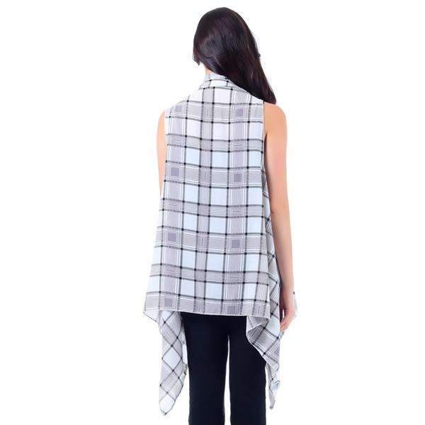 Black & White Plaid Long Vest,Outerwear,Mad Style, by Mad Style