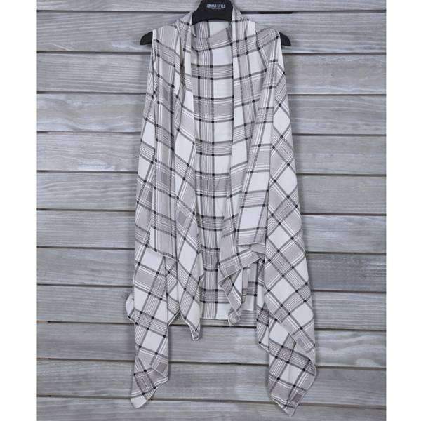 Black & White Plaid Long Vest,Outerwear,Mad Style, by Mad Style