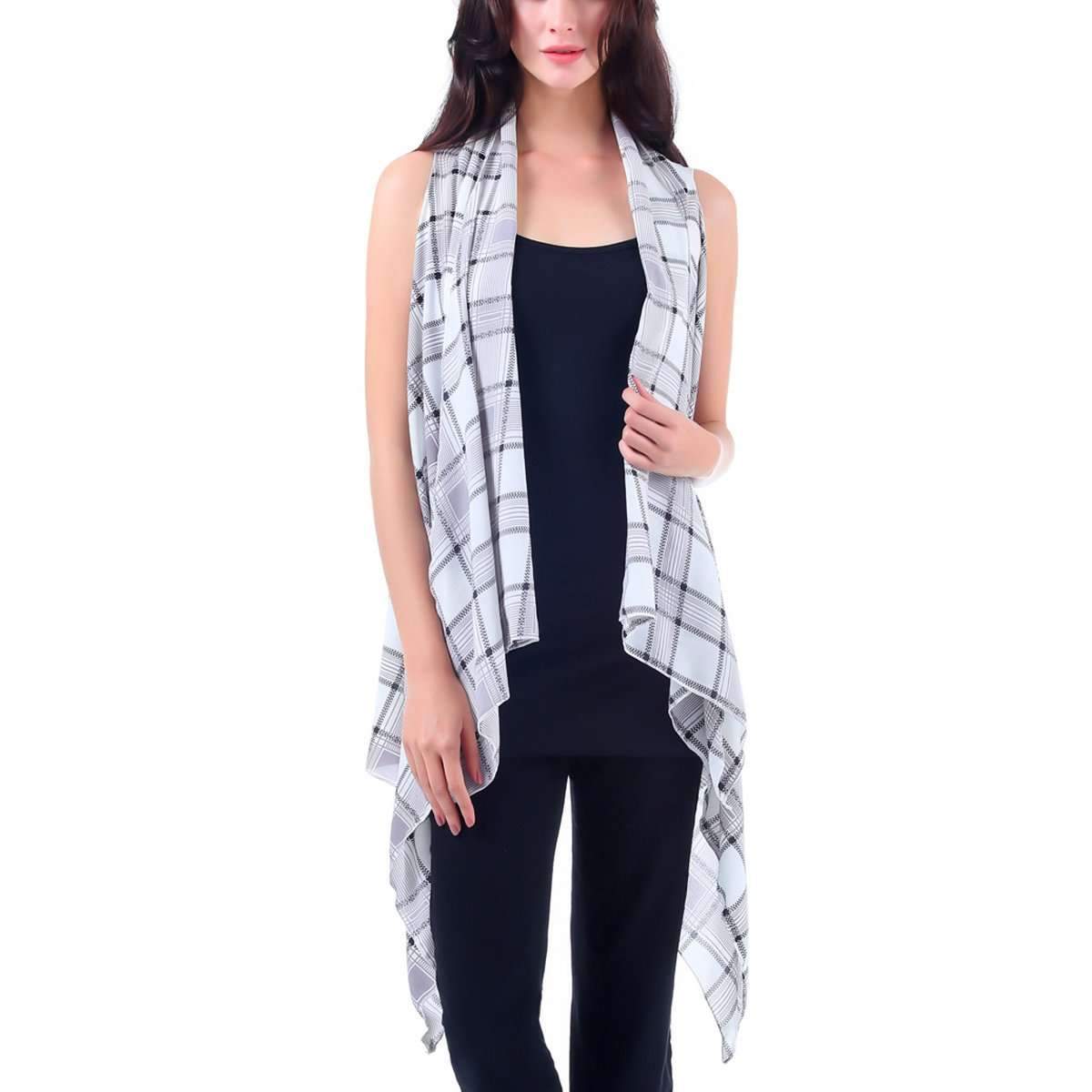 Black & White Plaid Long Vest,Outerwear,Mad Style, by Mad Style