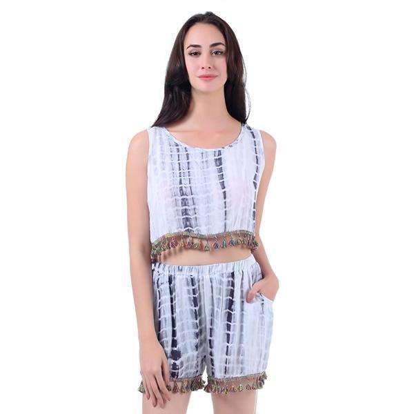 Tasseled Tie Dye Short Set,Bottoms,Mad Style, by Mad Style