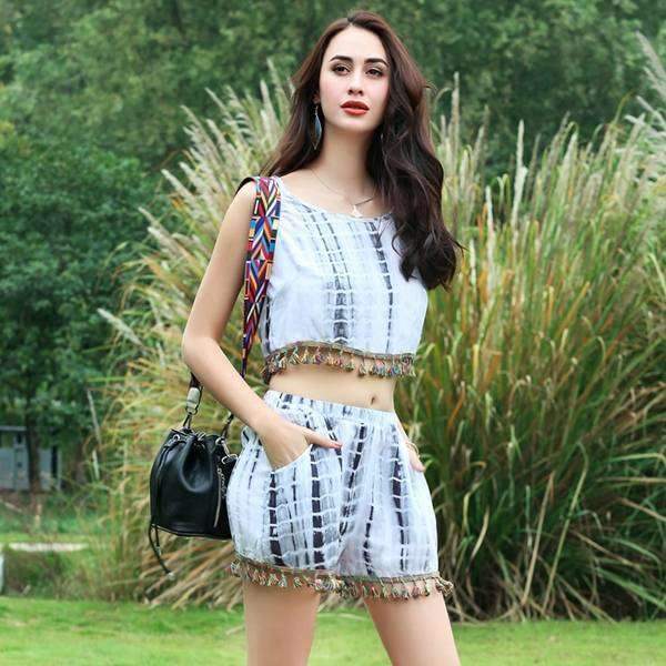 Tasseled Tie Dye Short Set,Bottoms,Mad Style, by Mad Style
