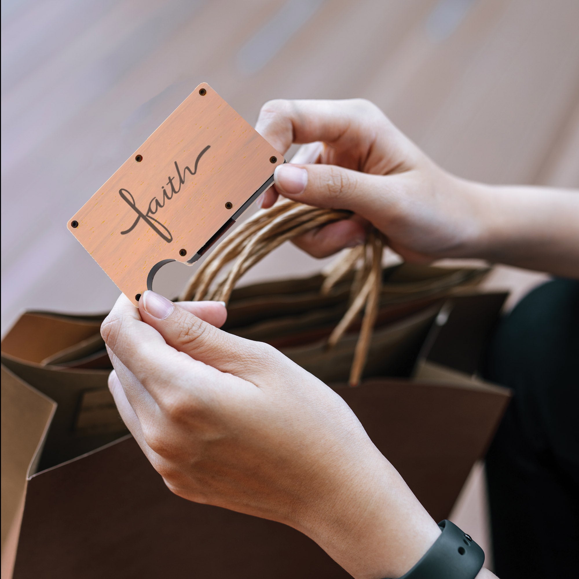 Engraved Hardwood RFID Money Clip-Faith