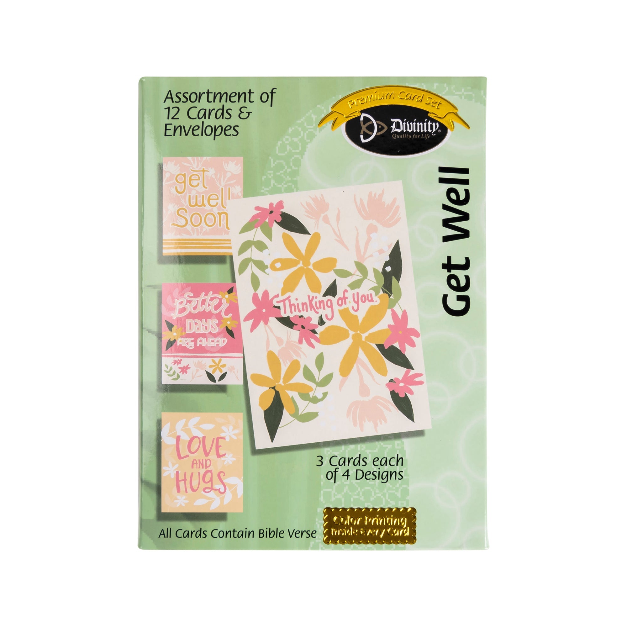 Boxed Cards: 12CT Get Well - Yellow & Peach Floral