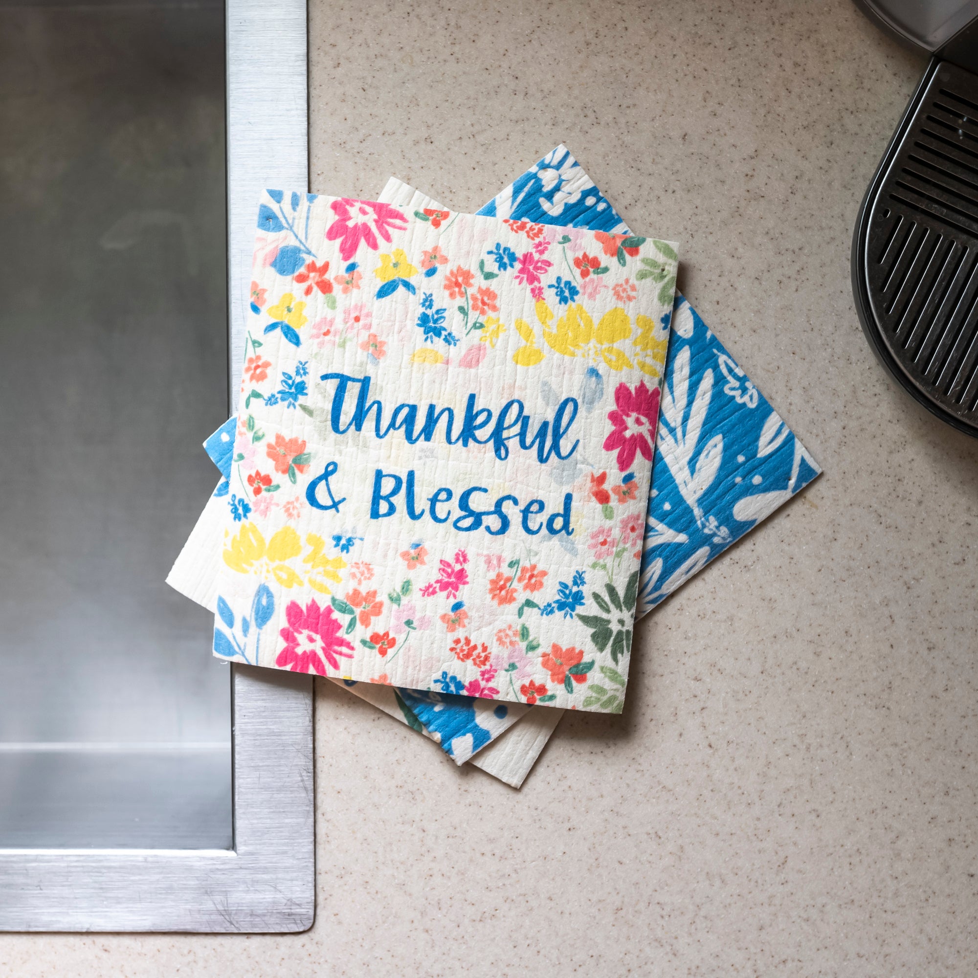 ECO Friendly Dishcloth Set: Clementine; Thankful & Blessed