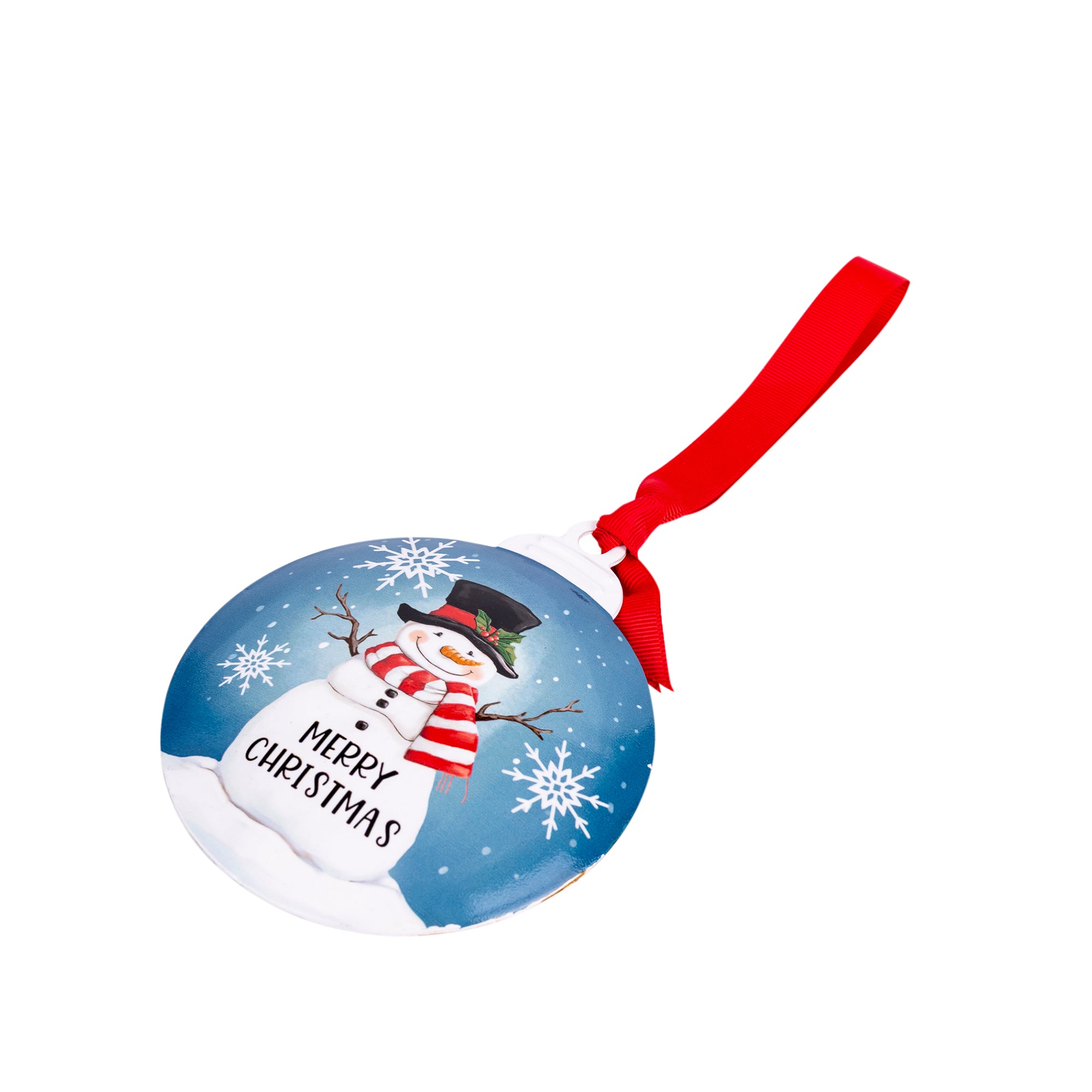 Metal Ornament: Merry Christmas (Snowman)