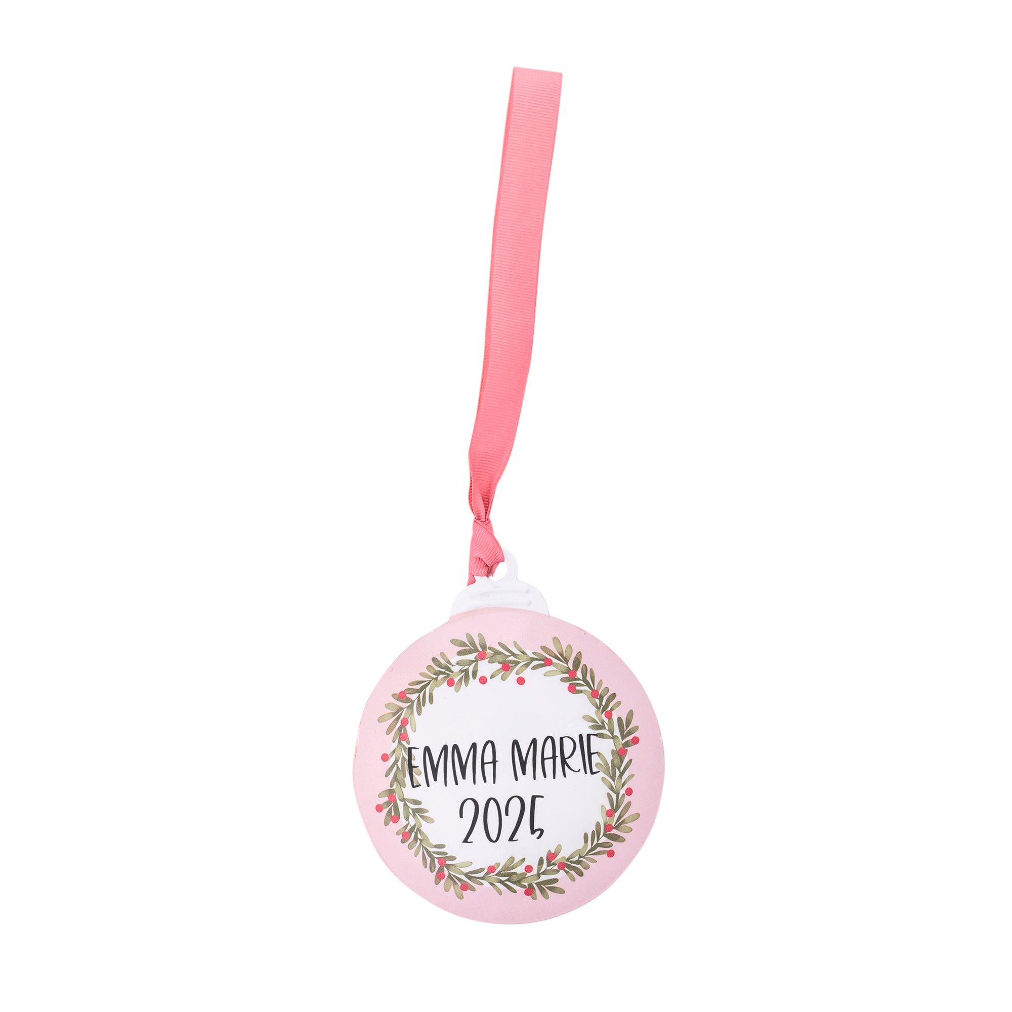 Metal Ornament: Baby's First Christmas (Pink)