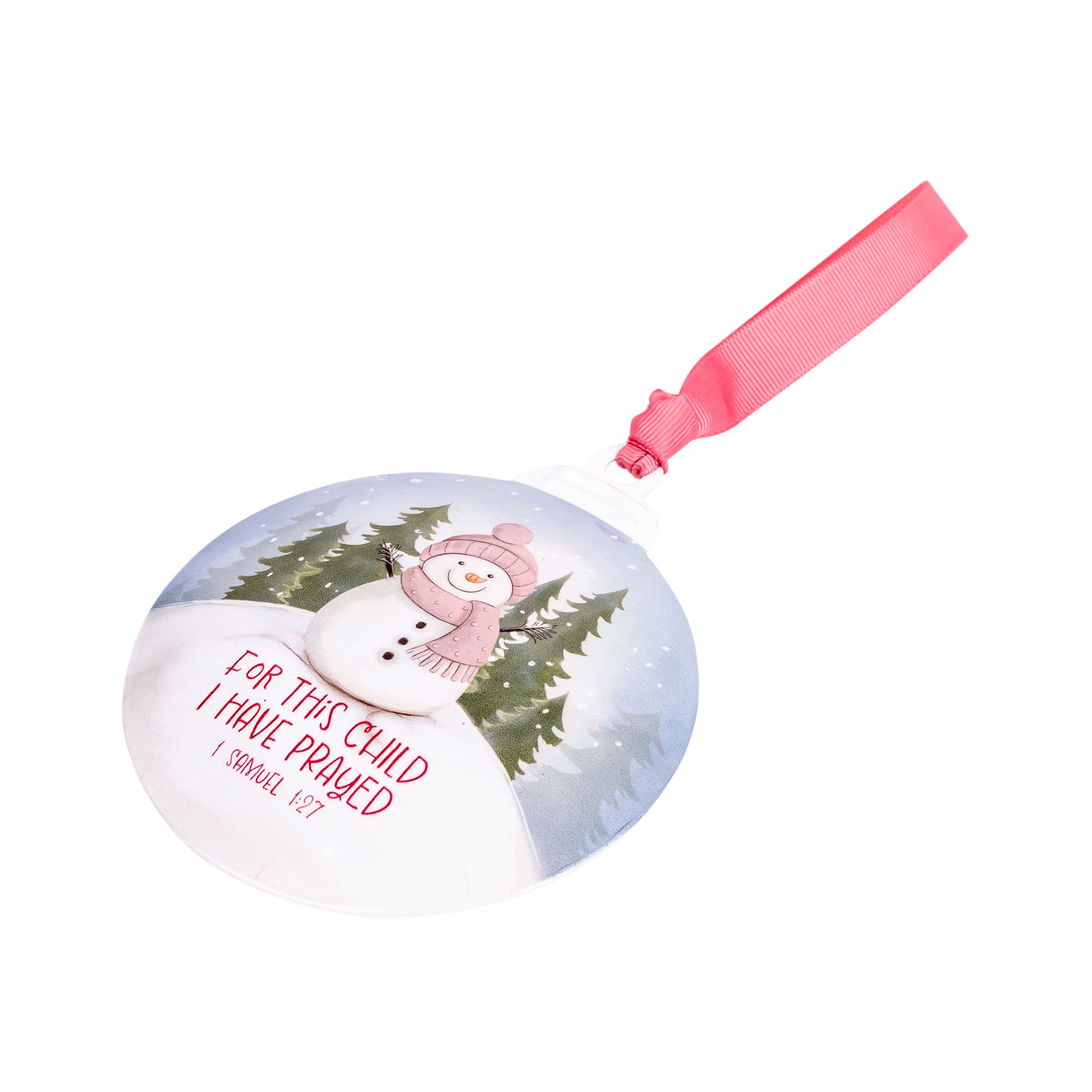 Metal Ornament: For This Child (Pink) 1 Samuel 1:27
