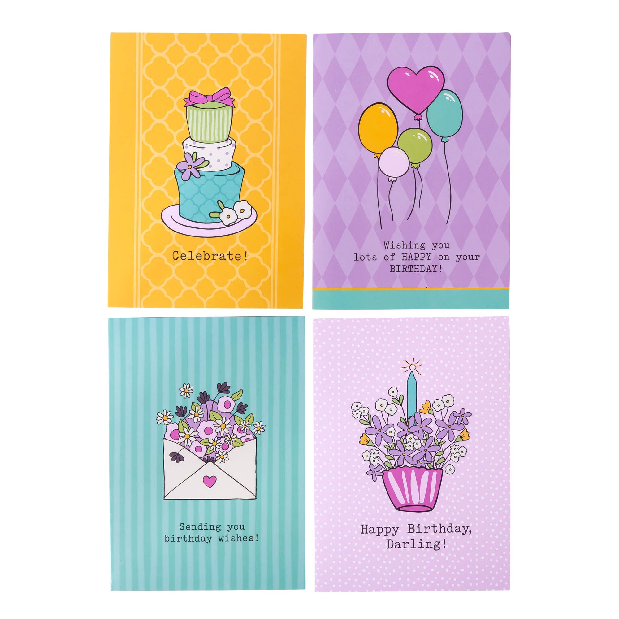 Boxed Greeting Cards: 12CT Birthday for Her - Balloons, Cake, Cupcake and Floral