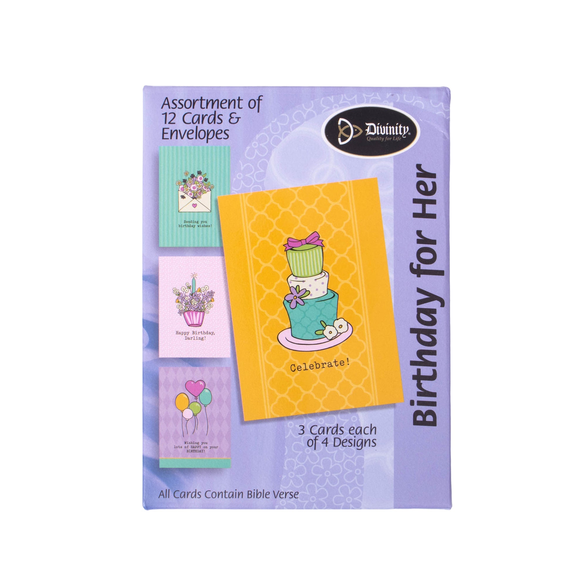 Boxed Greeting Cards: 12CT Birthday for Her - Balloons, Cake, Cupcake and Floral