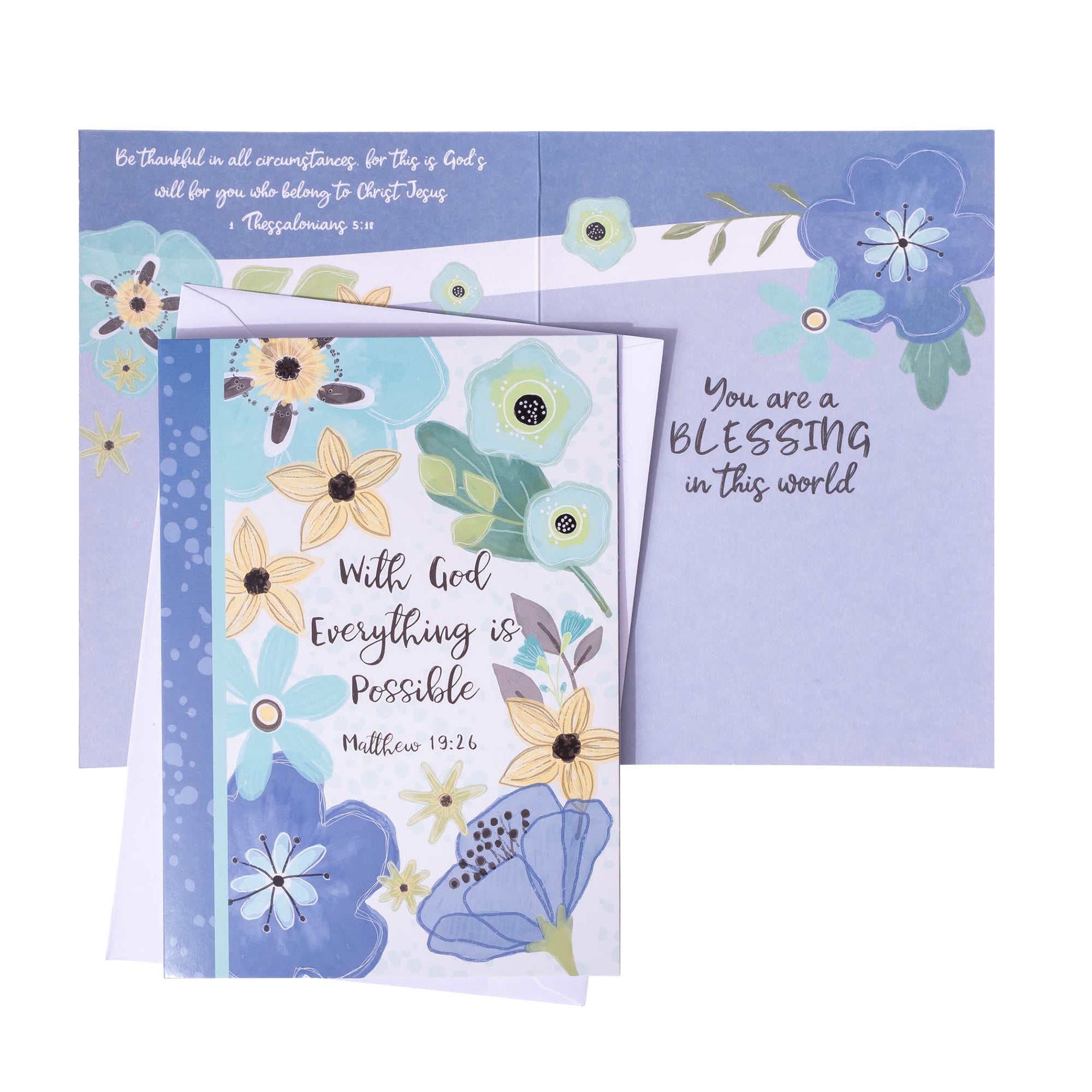 Boxed Greeting Cards: 12CT Thank You - Blue and Teal Floral