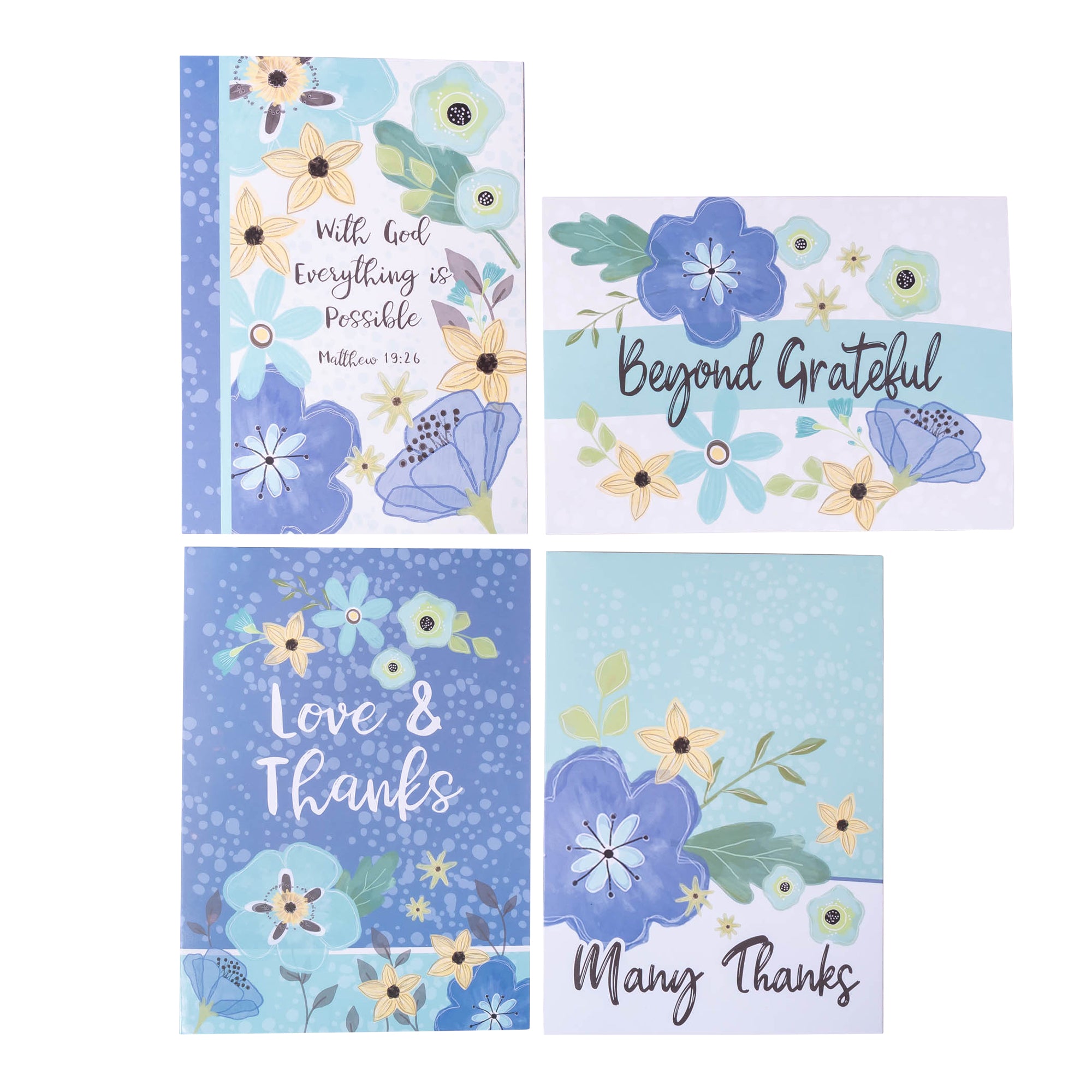 Boxed Greeting Cards: 12CT Thank You - Blue and Teal Floral