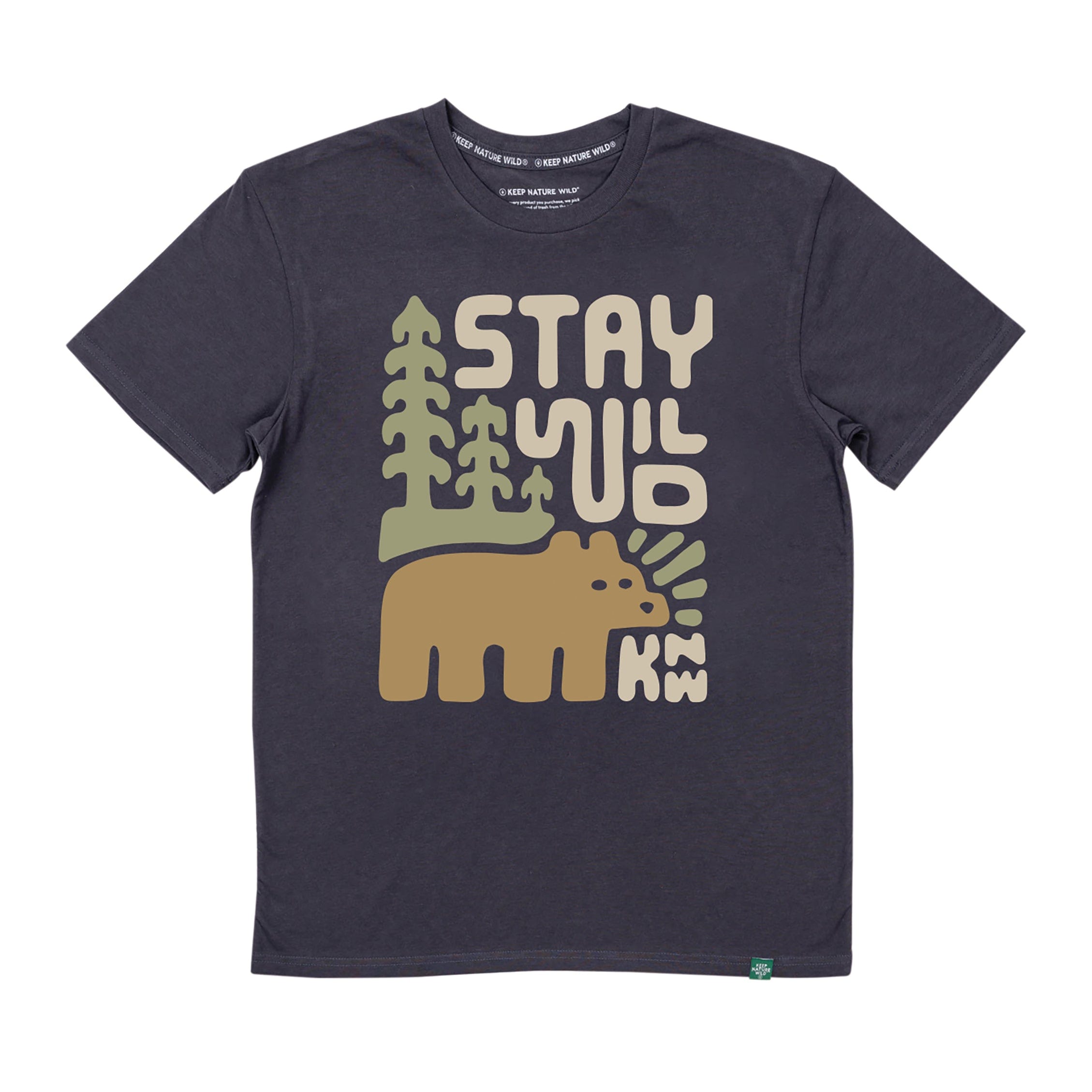 Stay Wild Grizzly Unisex Tee | Coal