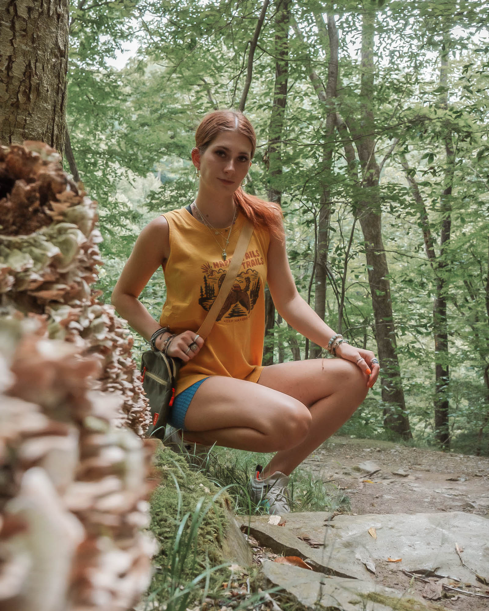 Happy Tails on Trails Forest Women's Muscle Tank | Mustard