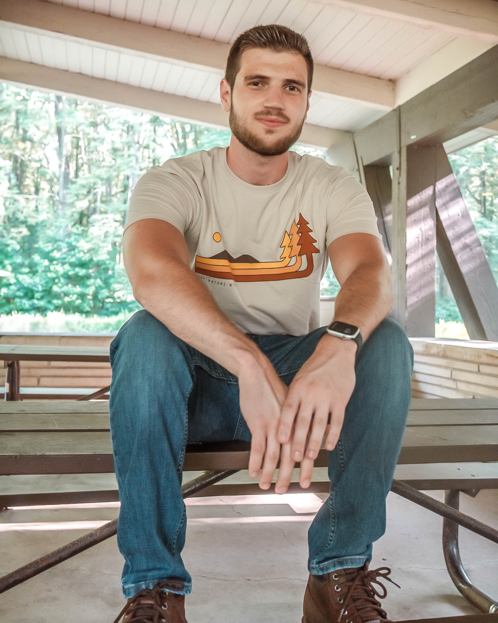 Retro Pines Unisex Tee | Heather Tan