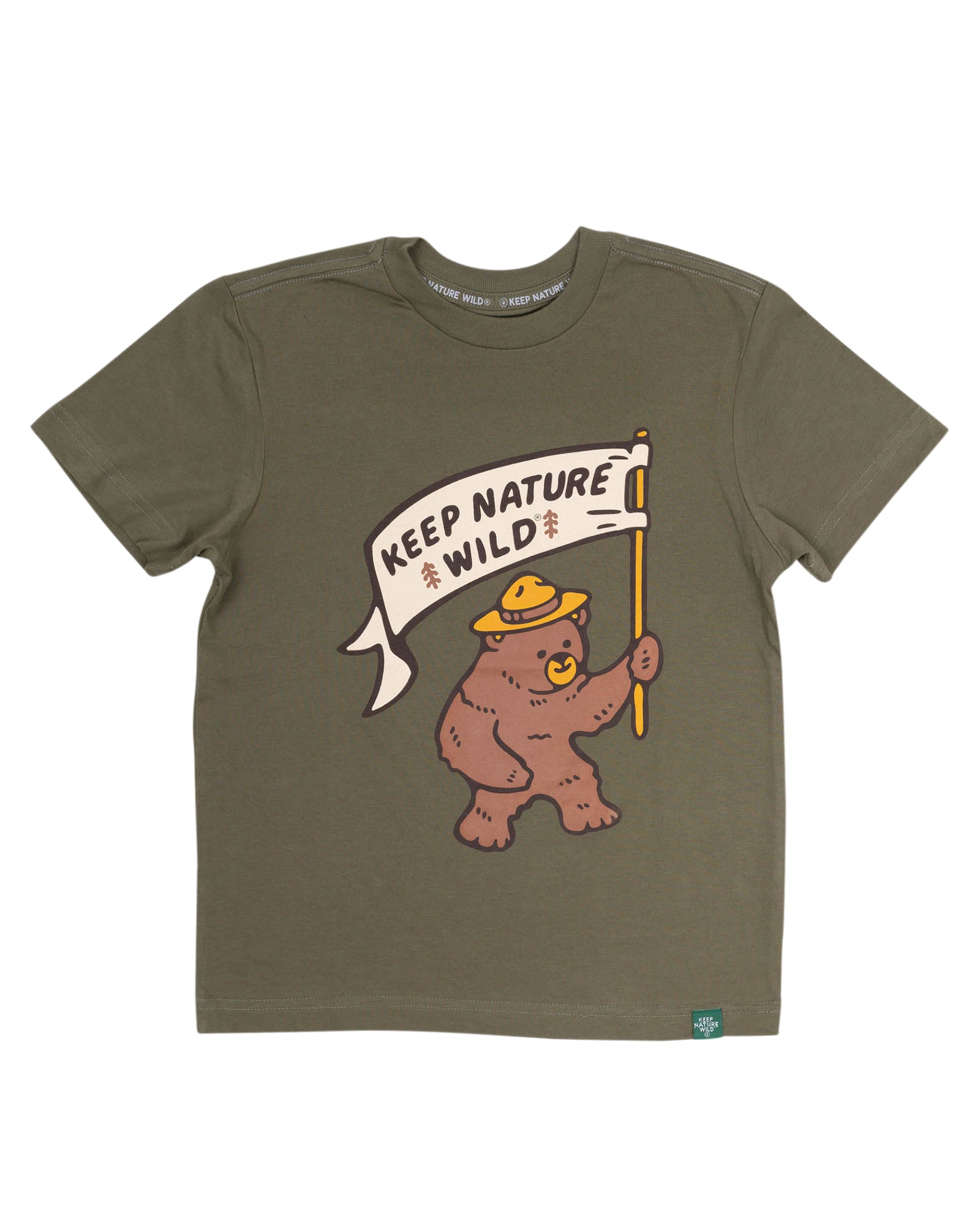 Happy Camper Bear Youth Tee | Olive