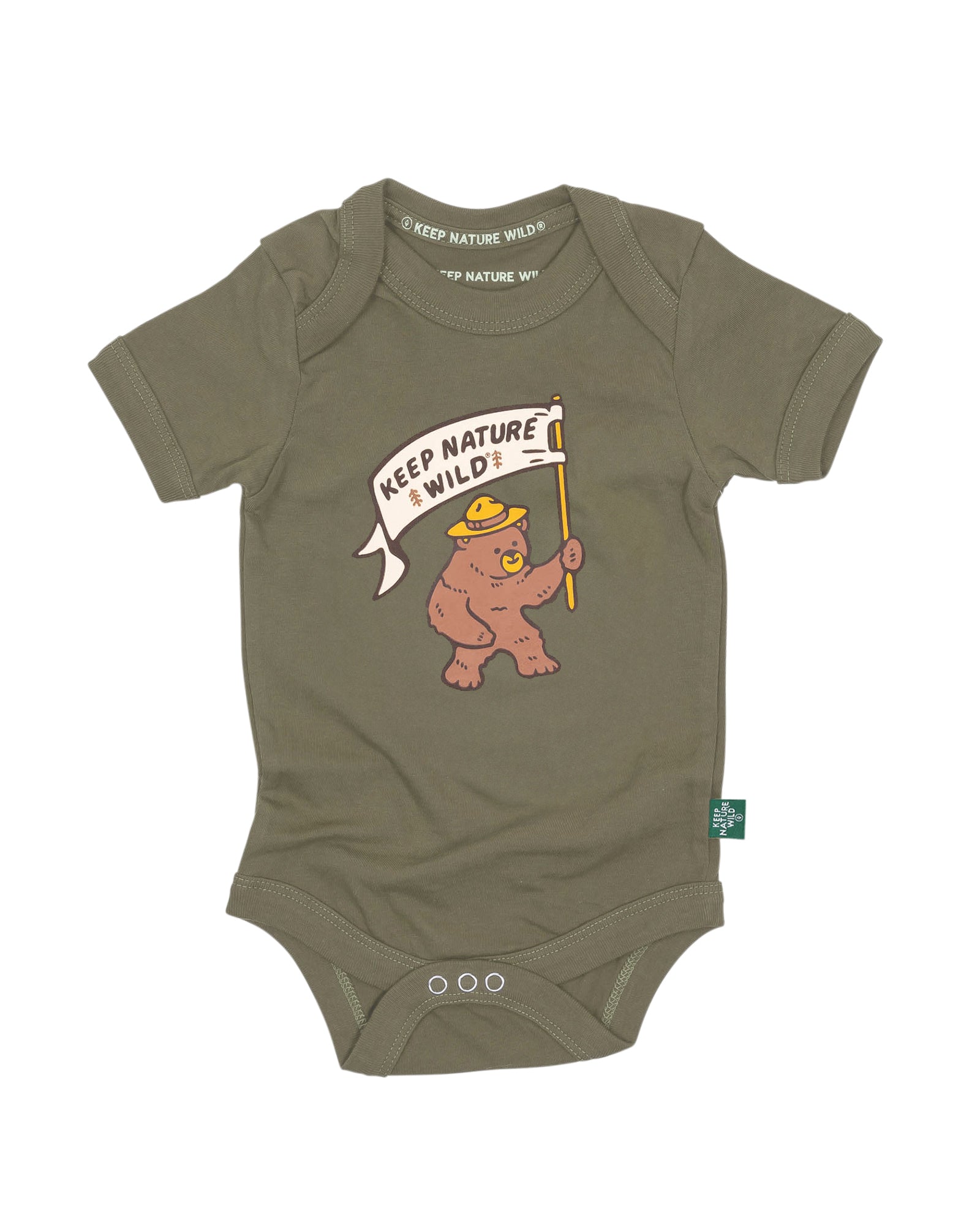 Happy Camper Bear Baby Bodysuit | Olive