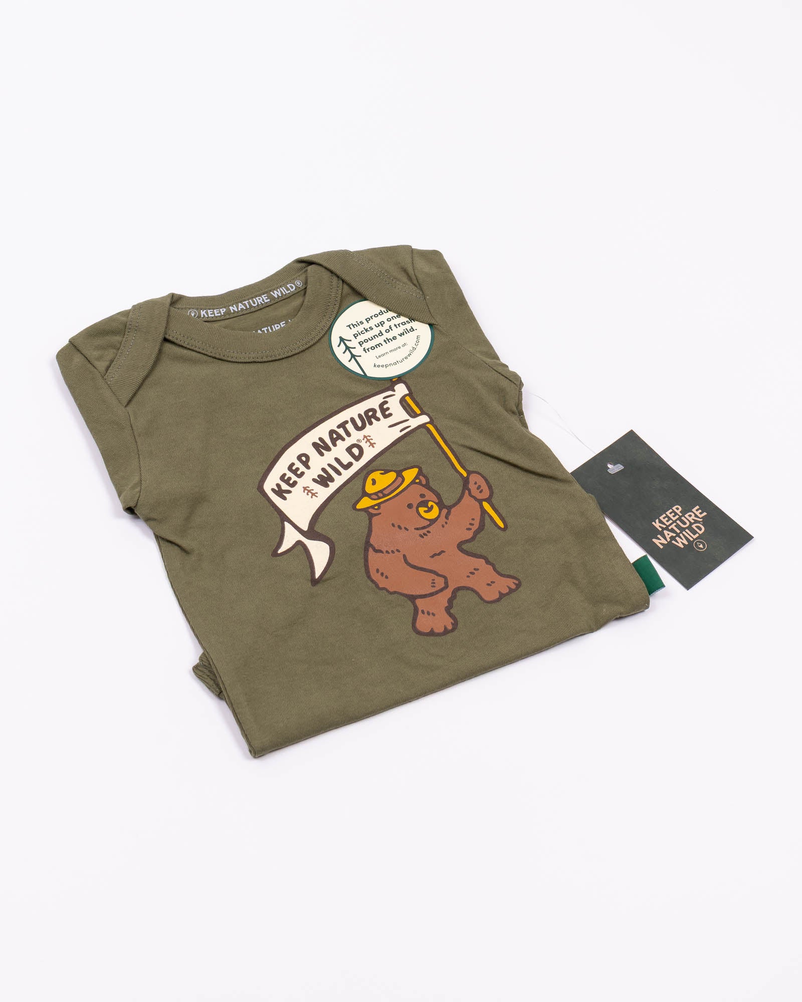 Happy Camper Bear Baby Bodysuit | Olive