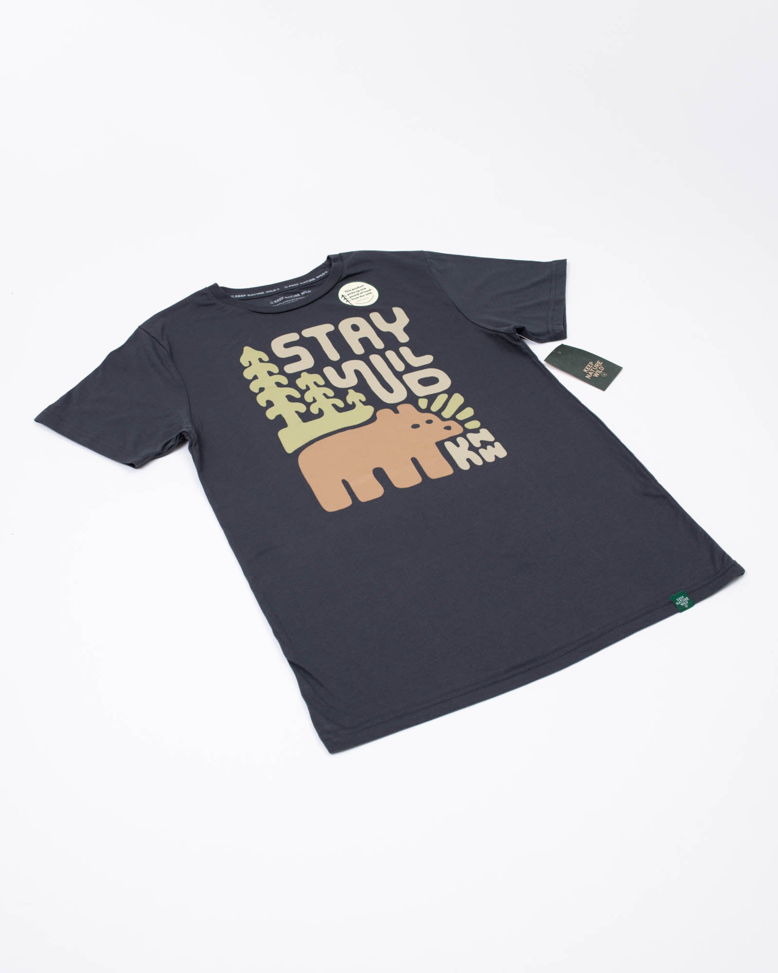 Stay Wild Grizzly Unisex Tee | Coal