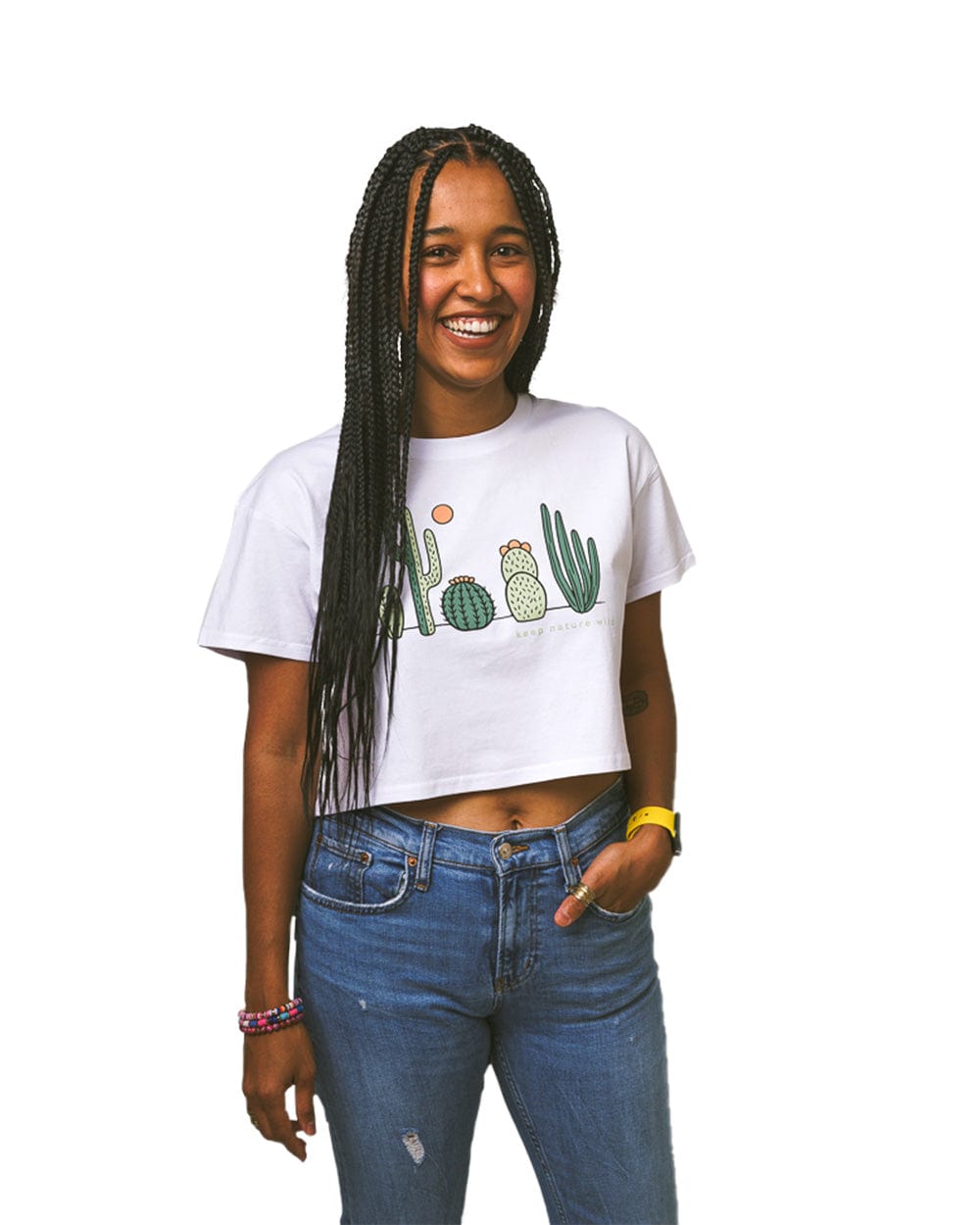 Keep Nature Wild Tee Cactus Friends Women's Crop Tee | White