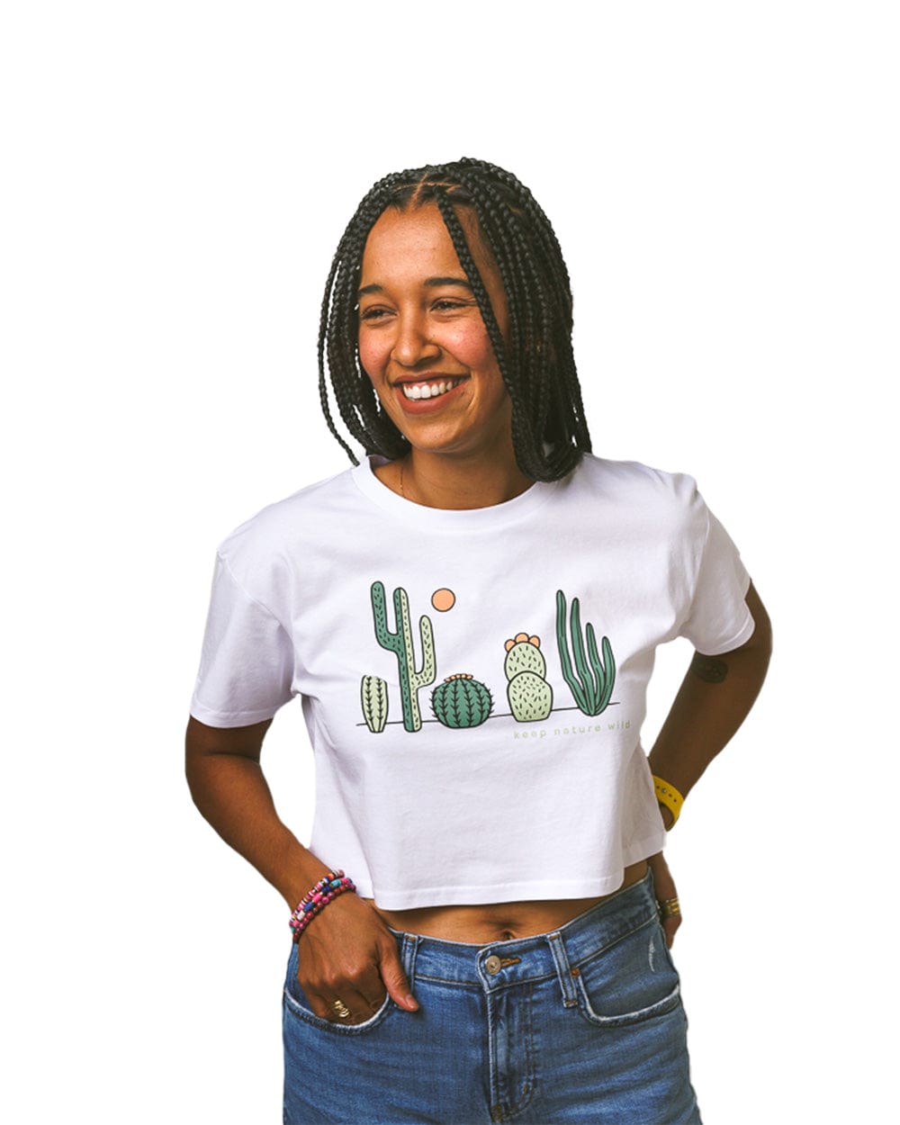 Keep Nature Wild Tee Cactus Friends Women's Crop Tee | White