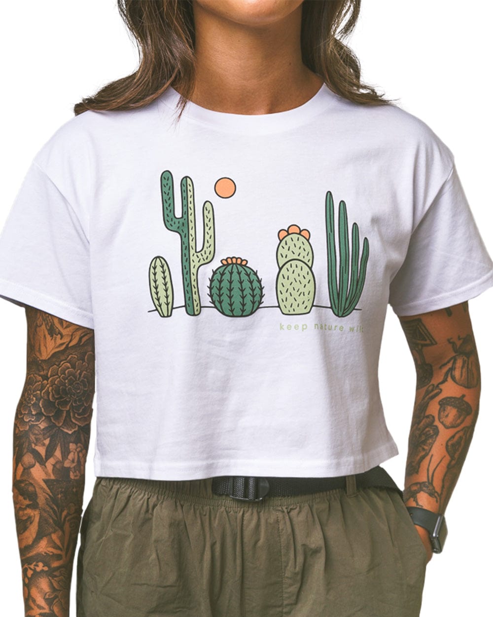 Keep Nature Wild Tee Cactus Friends Women's Crop Tee | White