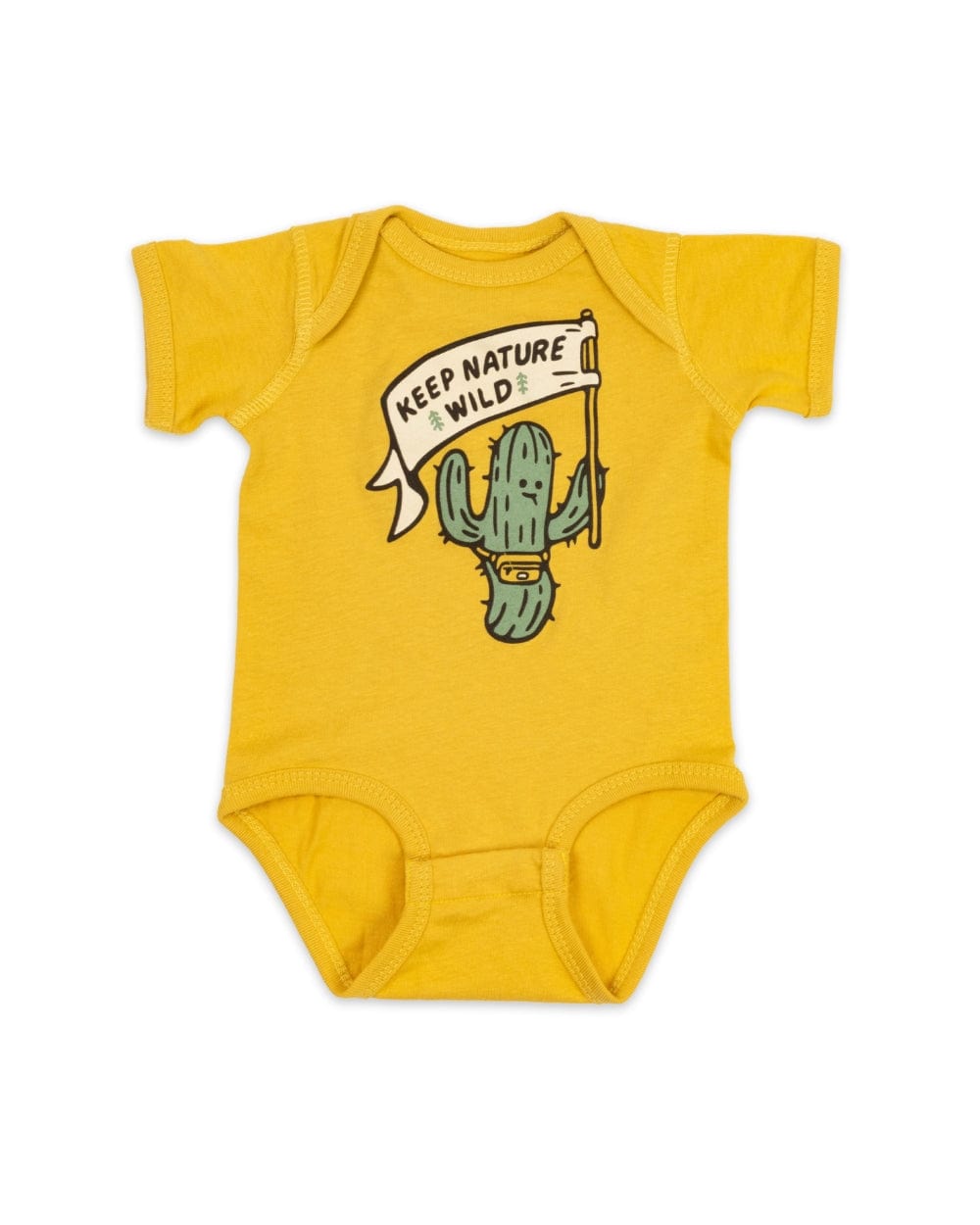 Keep Nature Wild Kids Happy Camper Saguaro Onesie | Mustard