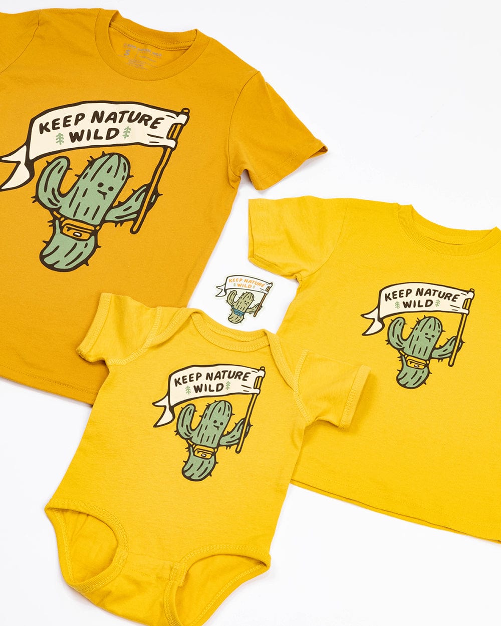 Keep Nature Wild Kids Happy Camper Saguaro Onesie | Mustard